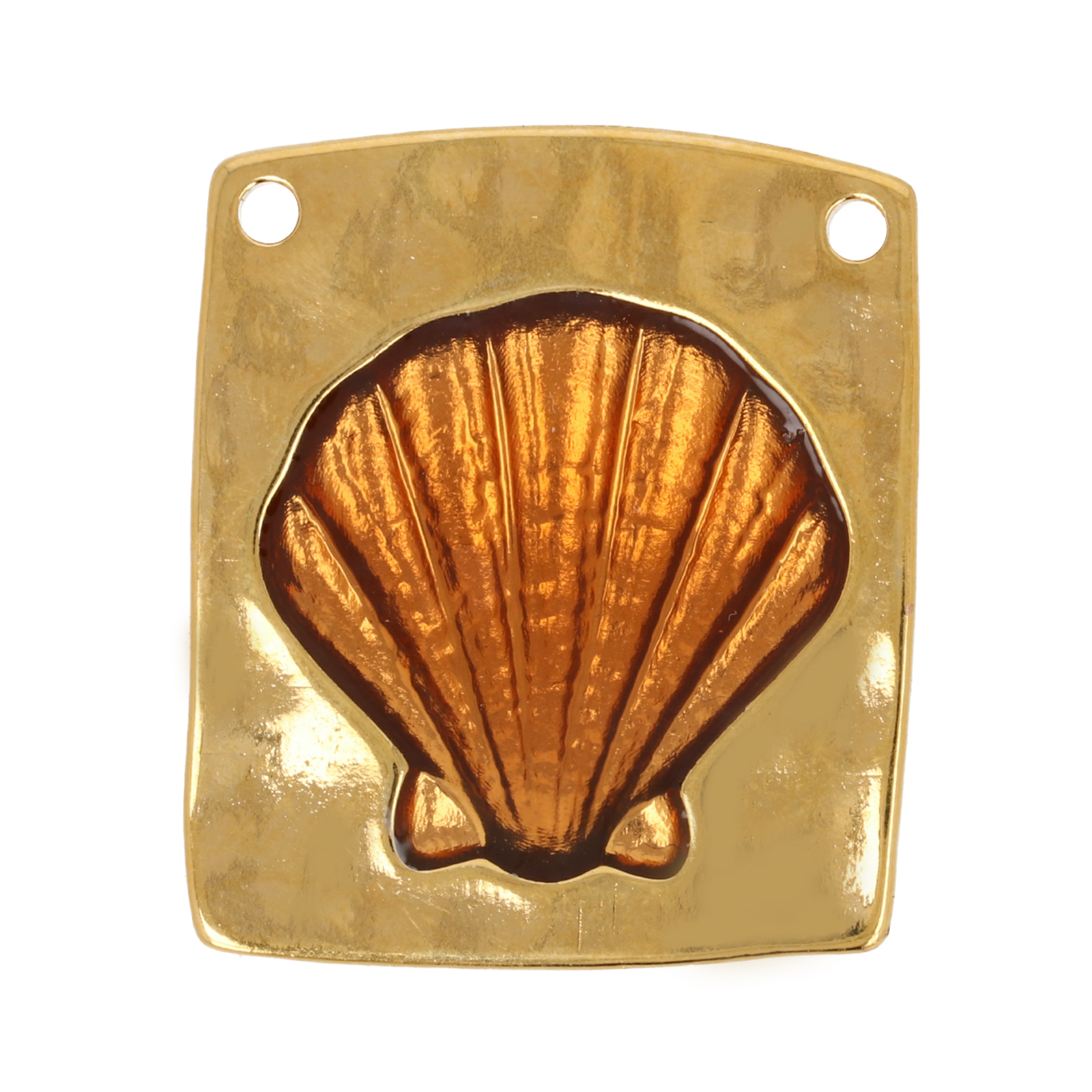 gold plated enameled shell link pendant 32x28mm | 1pc