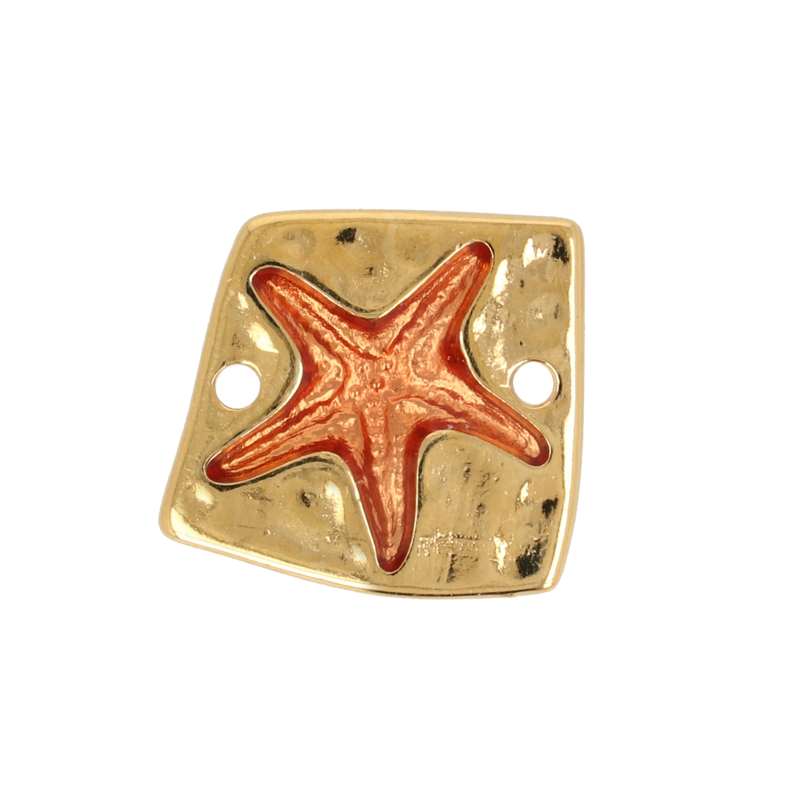 gold plated enameled orange starfish link 17mm | 1pc