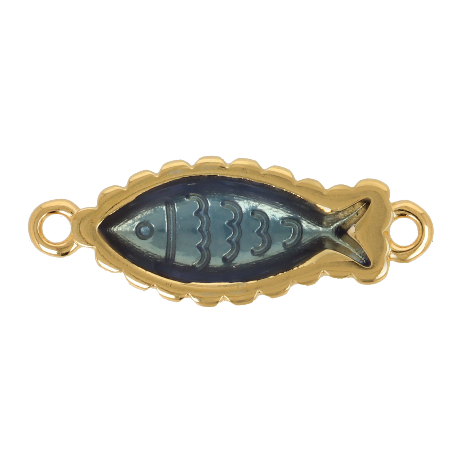 gold plated enameled blue fish link 27x10mm | 1pc