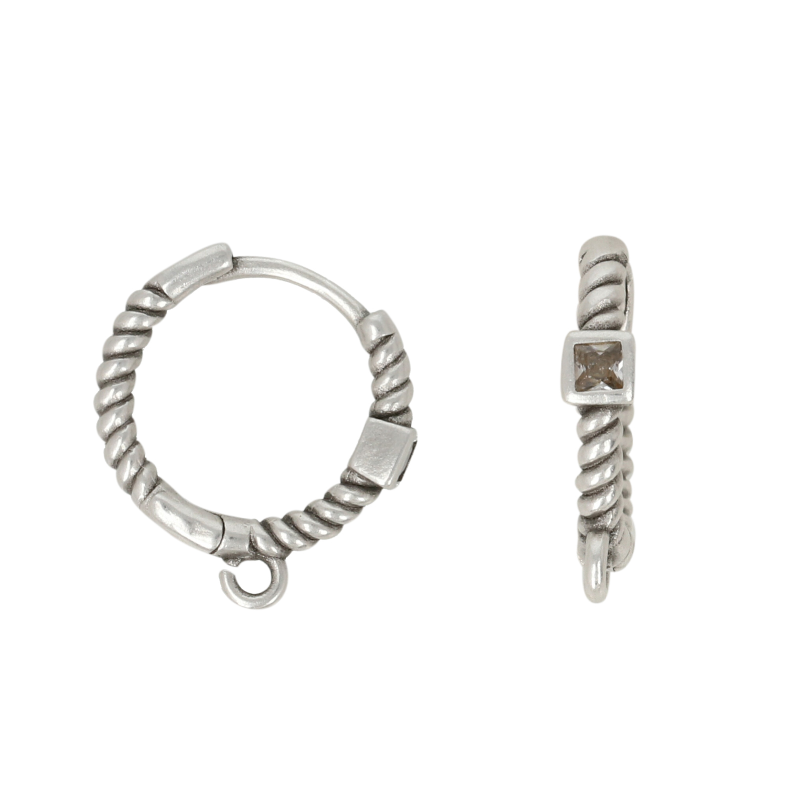 antique silver plated hoop earring 15mm with 1 jumpring | 2pc