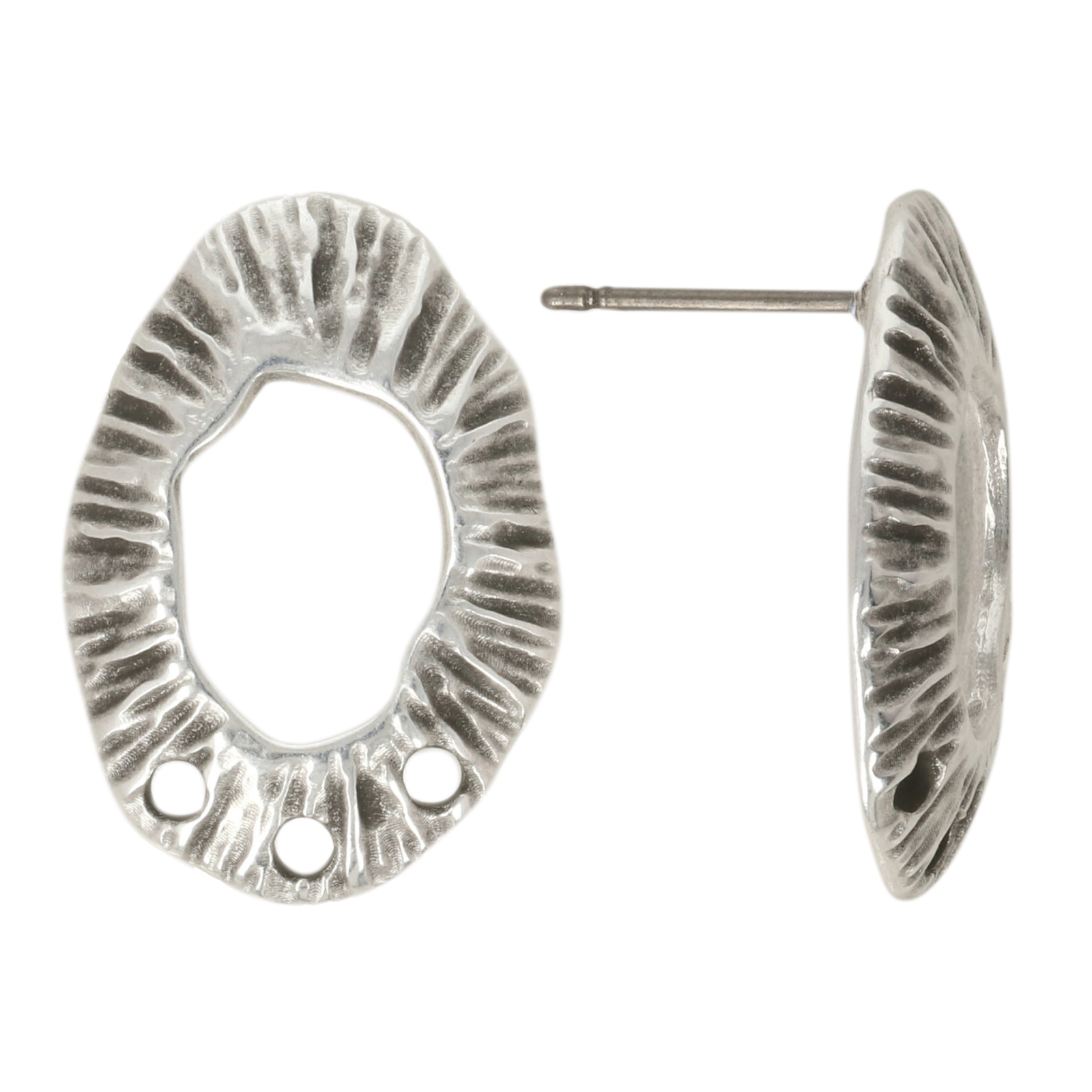 post earrings organic oval antique silver plated 22x16mm | 2pc