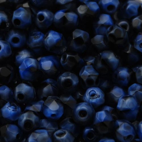 czech fire-polished round beads blue black swirl 4mm | 50pc