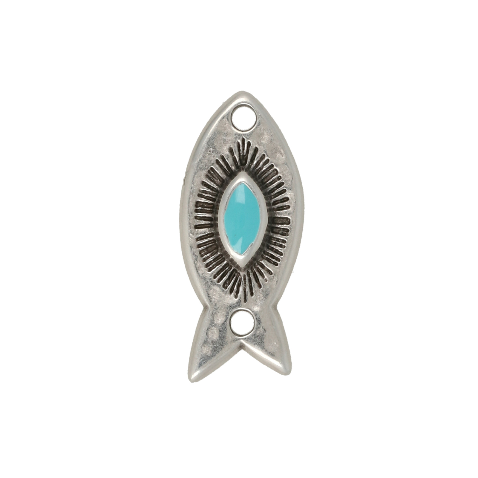 antique silver plated turquoise enameled fish link 20x9mm | 2pc