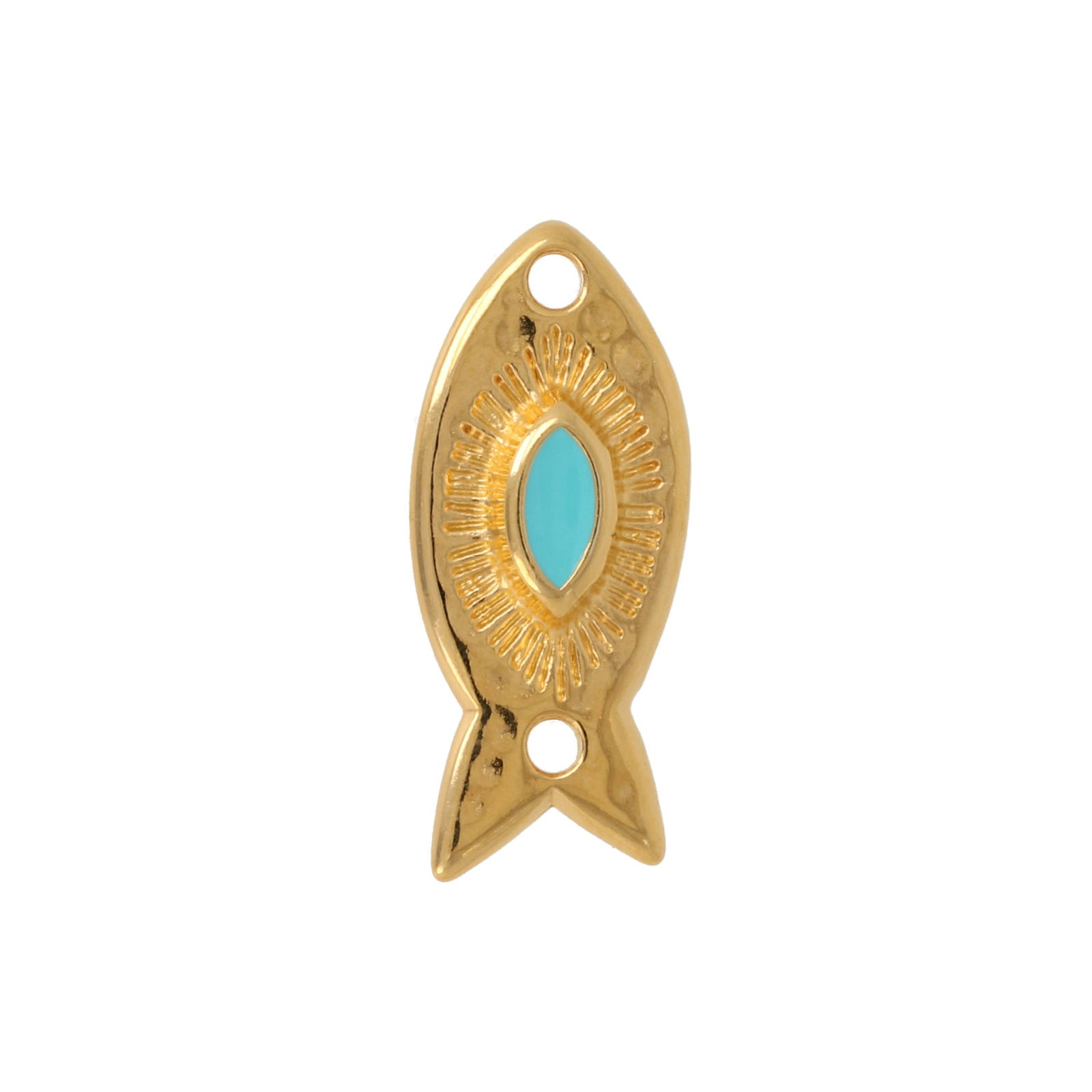 gold plated turquoise enameled fish link 20x9mm | 1pc