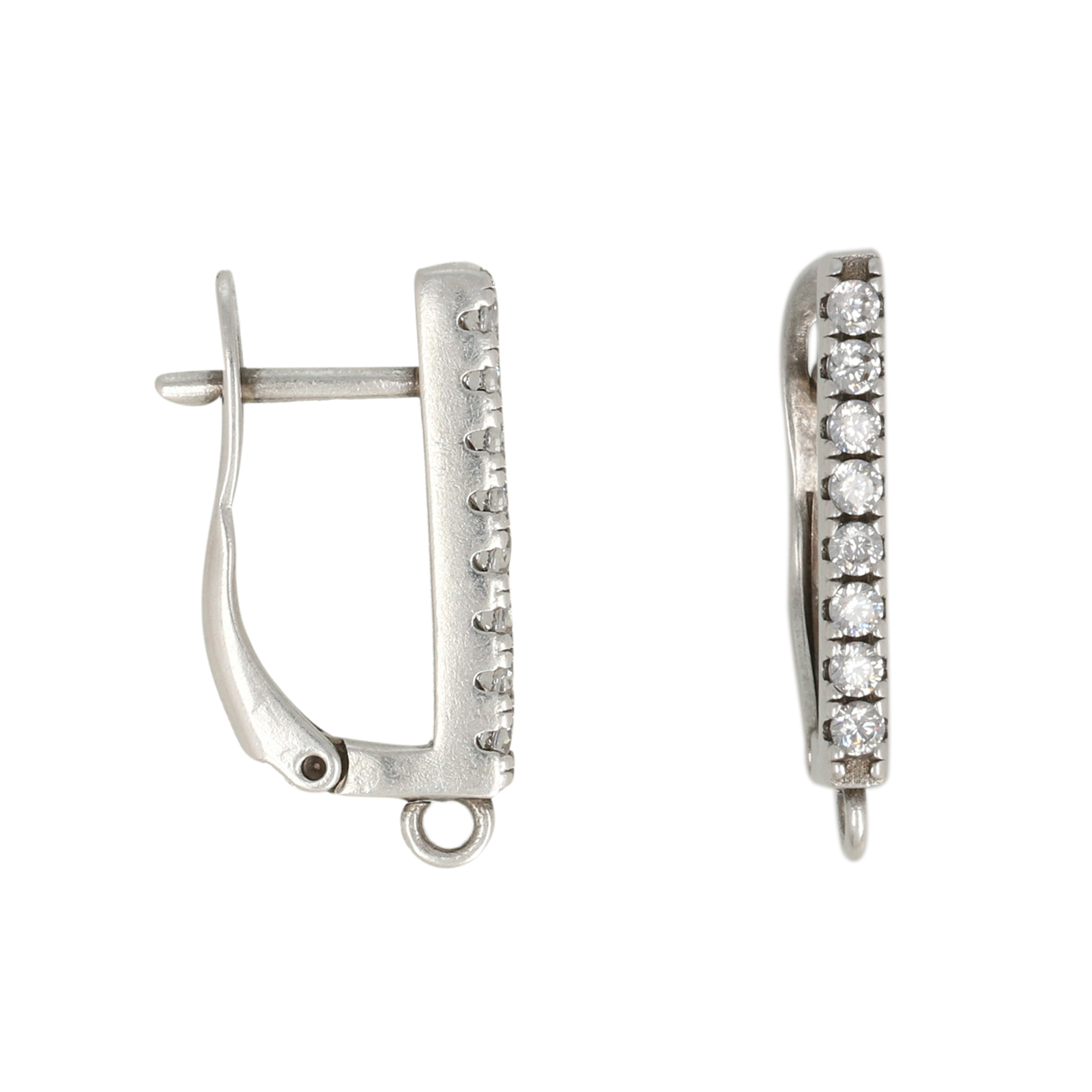 antique silver plated leverback earring with crystal 20x2mm | 2pc