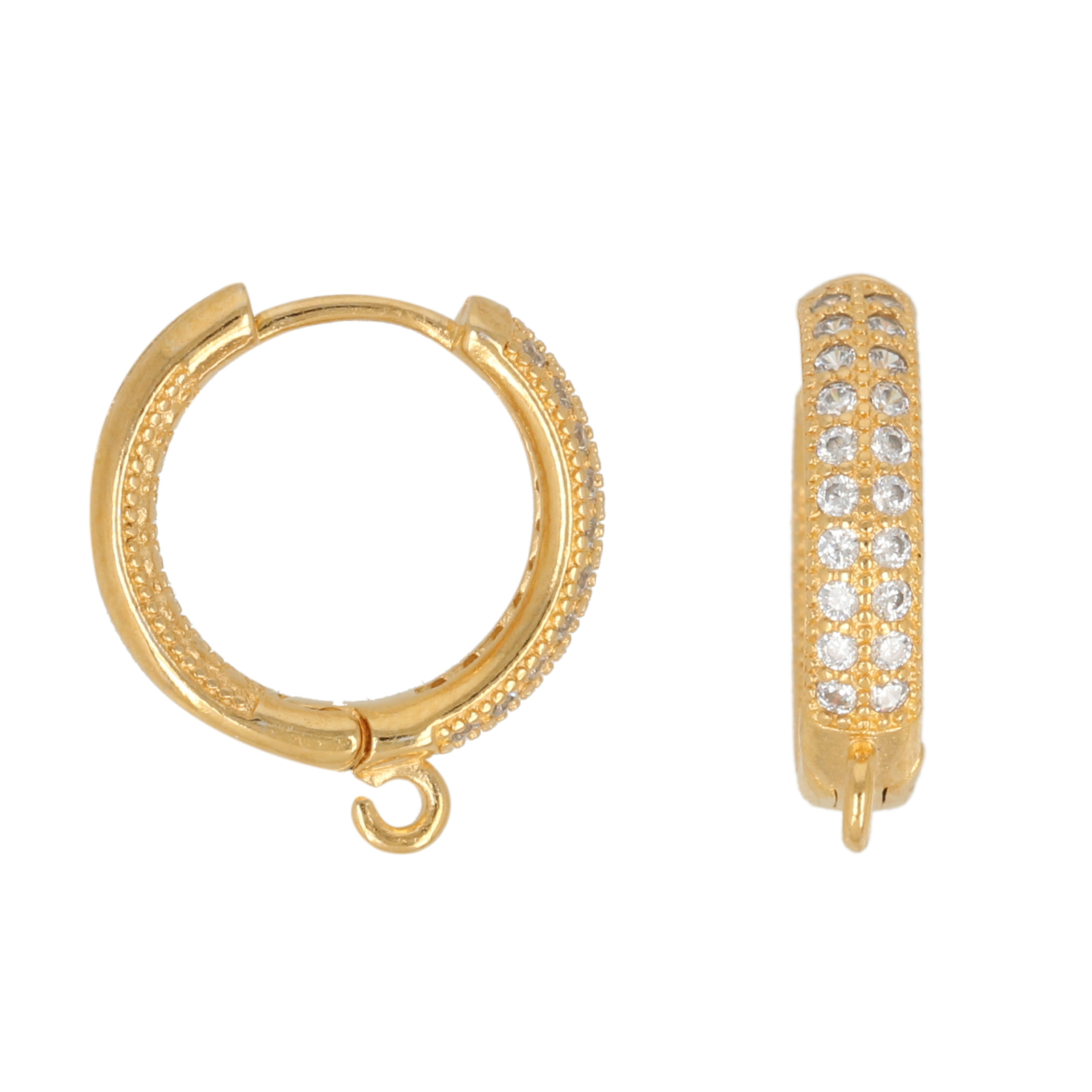 gold plated leverback hoop earring with crystal 16x3,5mm | 2pc