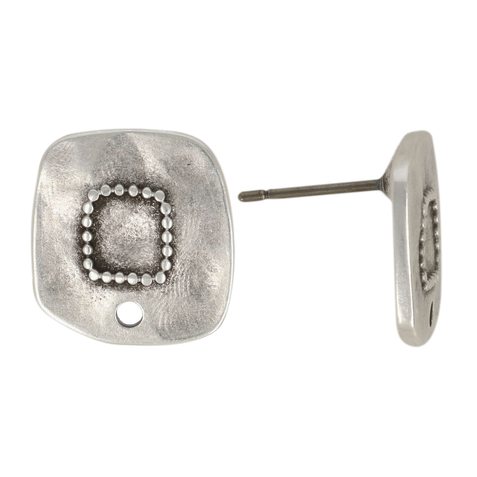 post earrings square antique silver plated 15mm | 2pc
