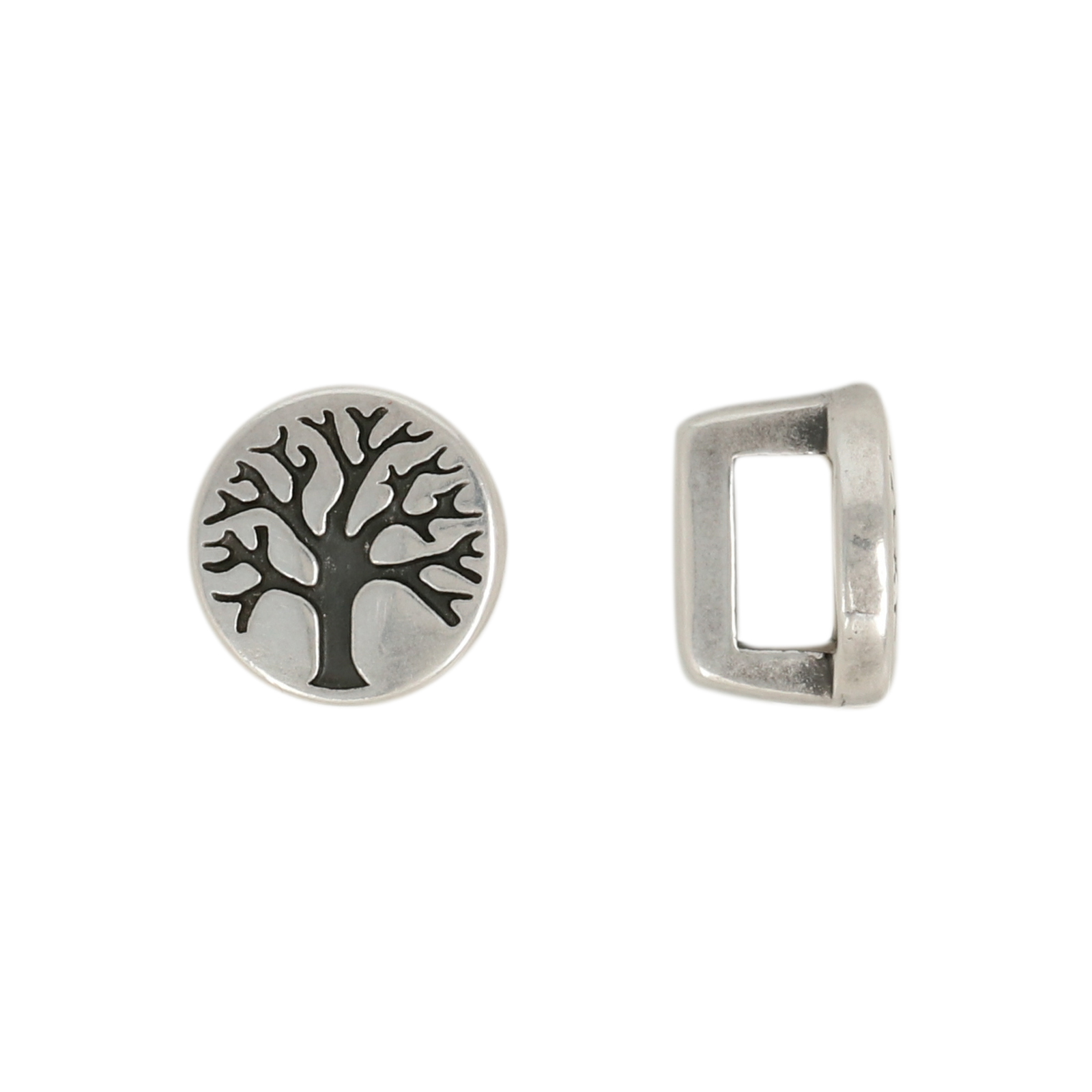 antique silver plated bead tree of life coin 8mm | 4pc
