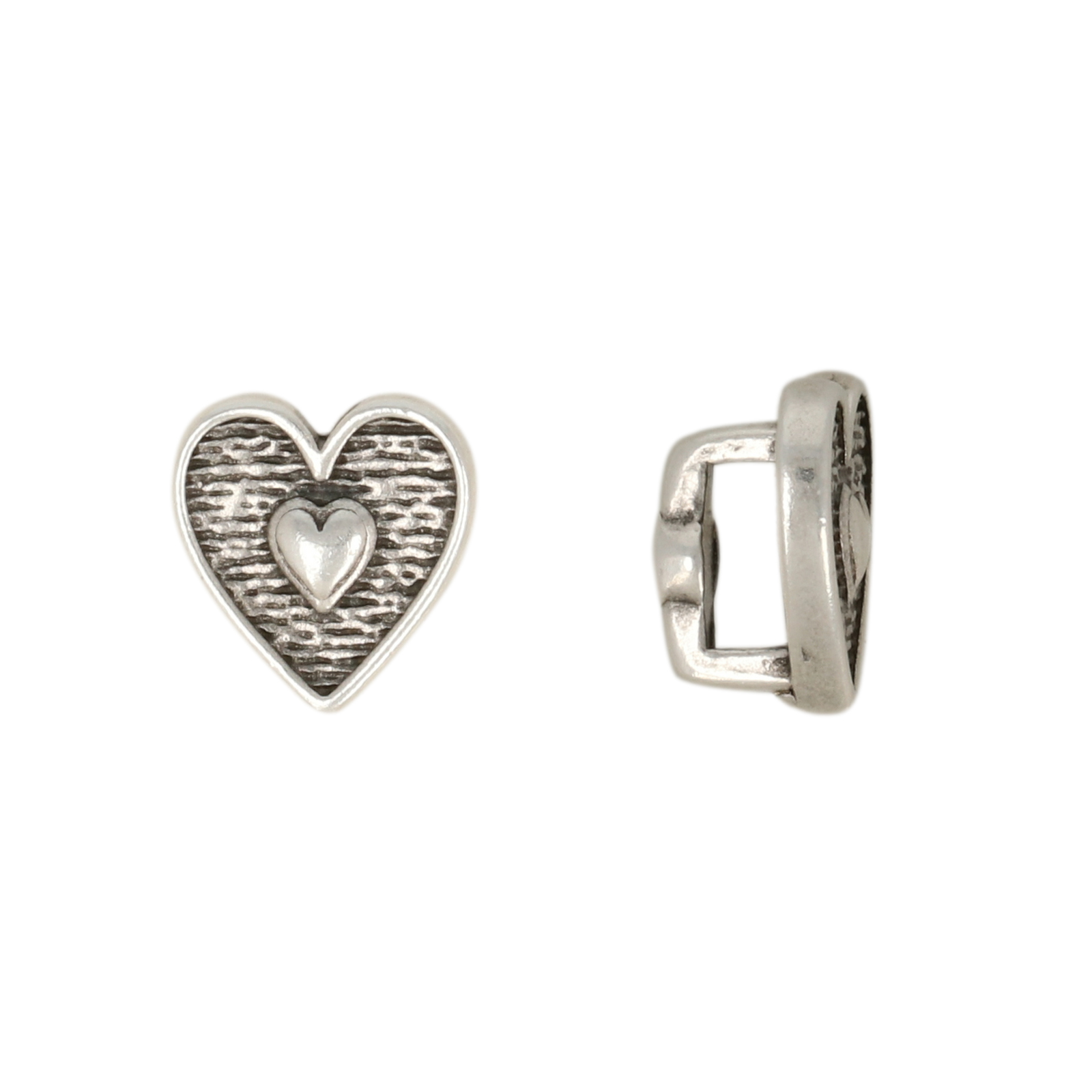 antique silver plated bead heart 9mm | 2pc