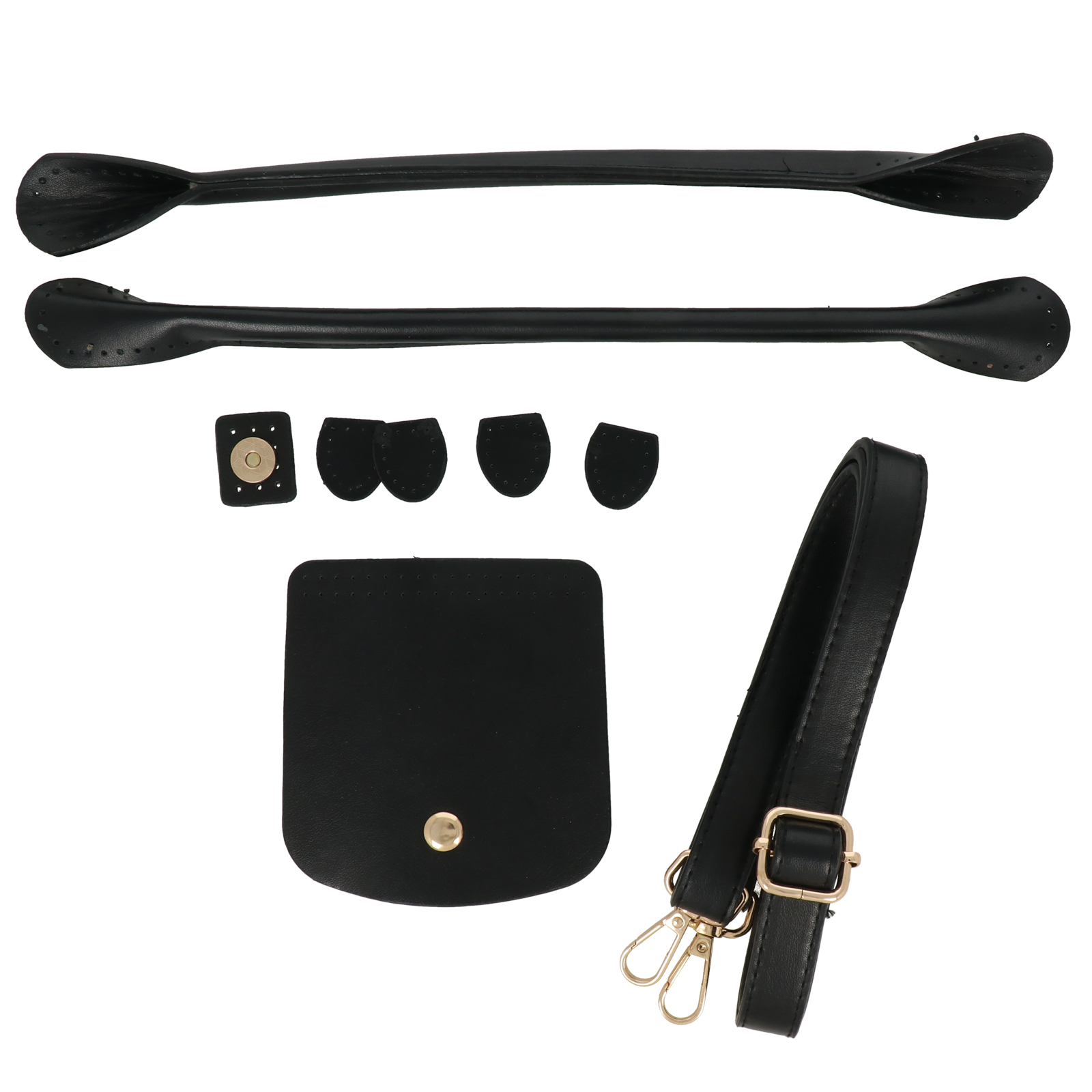 handle bag set - pu leather black - flap 11x9cm - handles 30cm - adjustable shoulder strap | 1pc