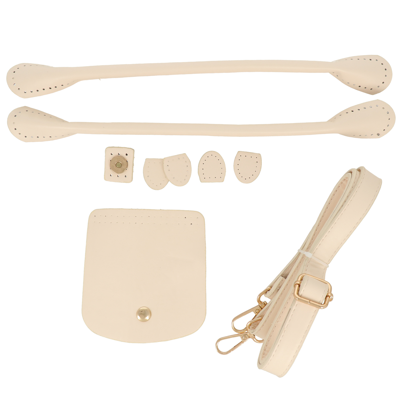 handle bag set - pu leather ivory- flap 11x9cm - handles 30cm - adjustable shoulder strap | 1pc