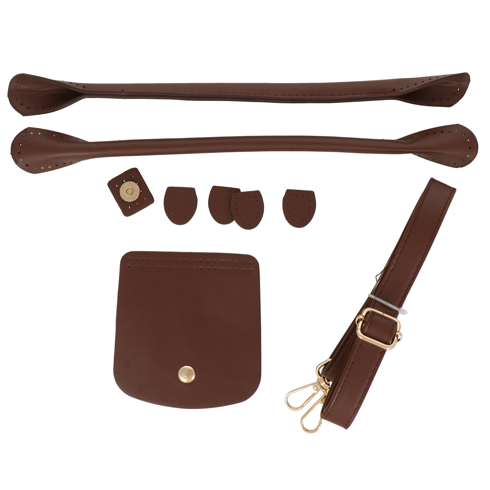 handle bag set - pu leather brown - flap 11x9cm - handles 30cm - adjustable shoulder strap | 1pc