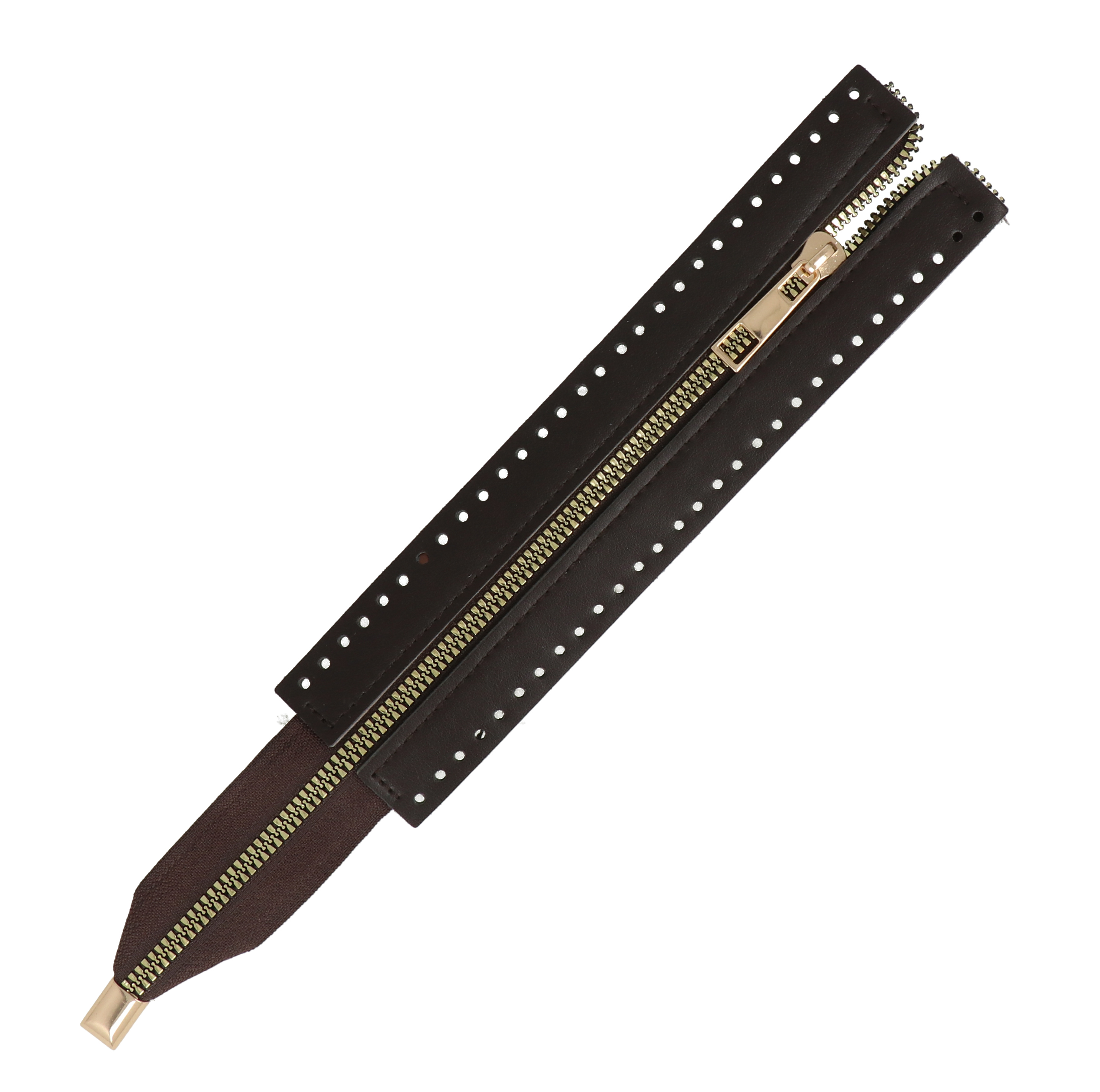 pu-leather zipper for bag 31x5,5cm - brown/gold | 1pc
