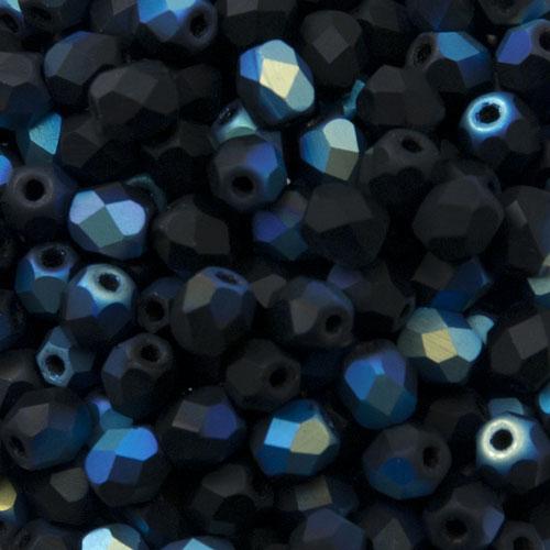 czech fire-polished round beads matte jet ab 4mm | 50pc