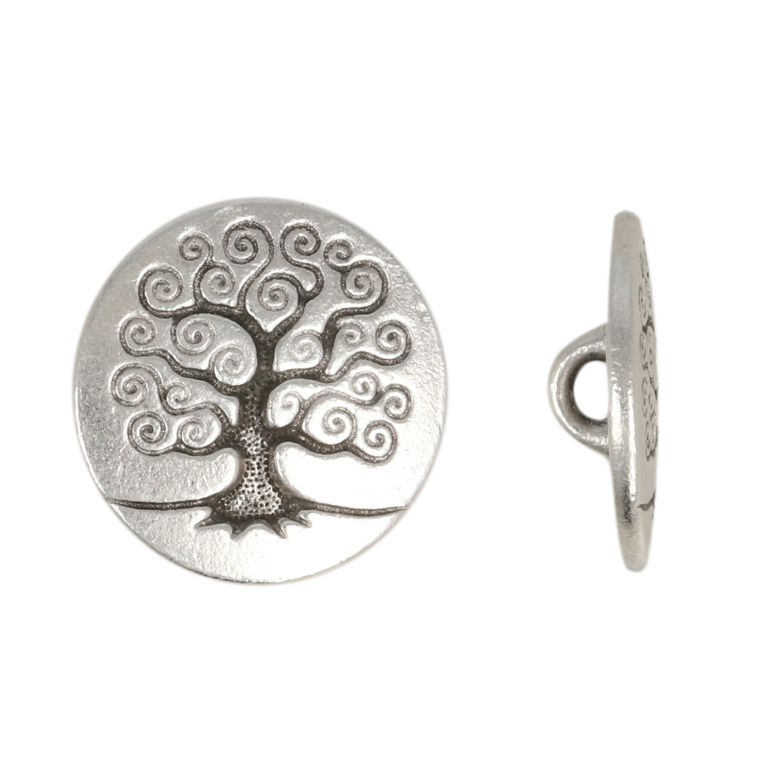 antique silver plated round tree button 16mm | 1pc