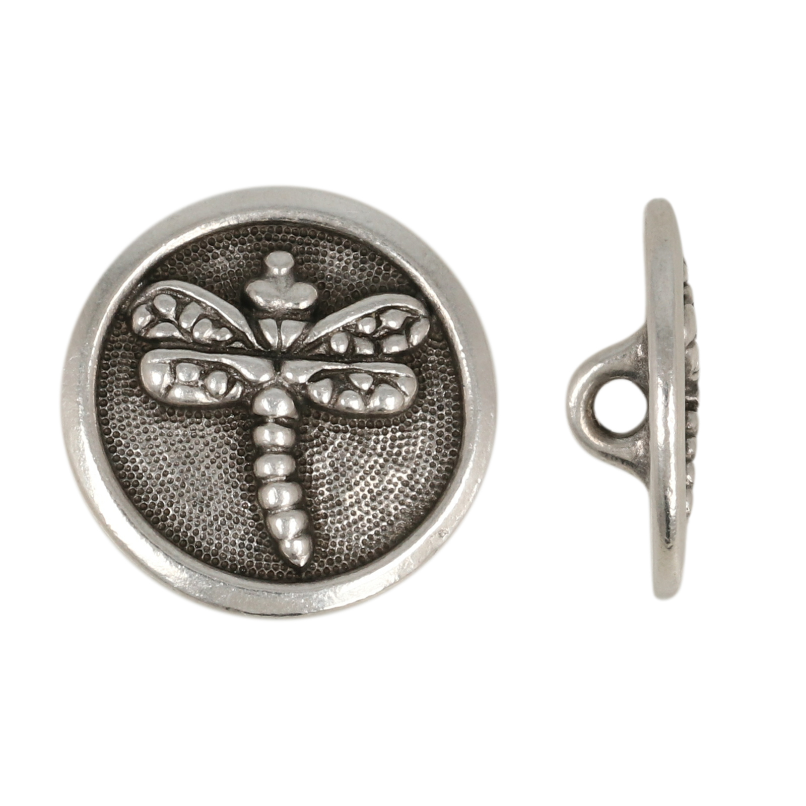 antique silver plated round dragonfly button 17mm | 1pc