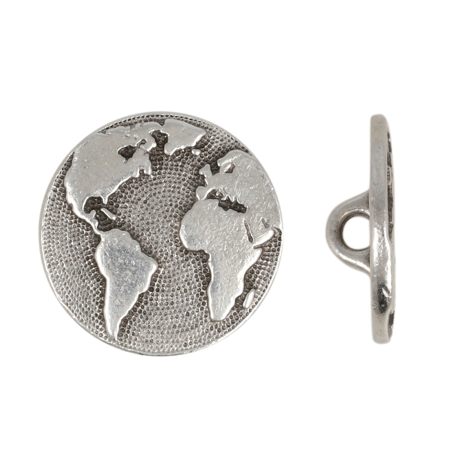 antique silver plated round earth button 17mm | 1pc