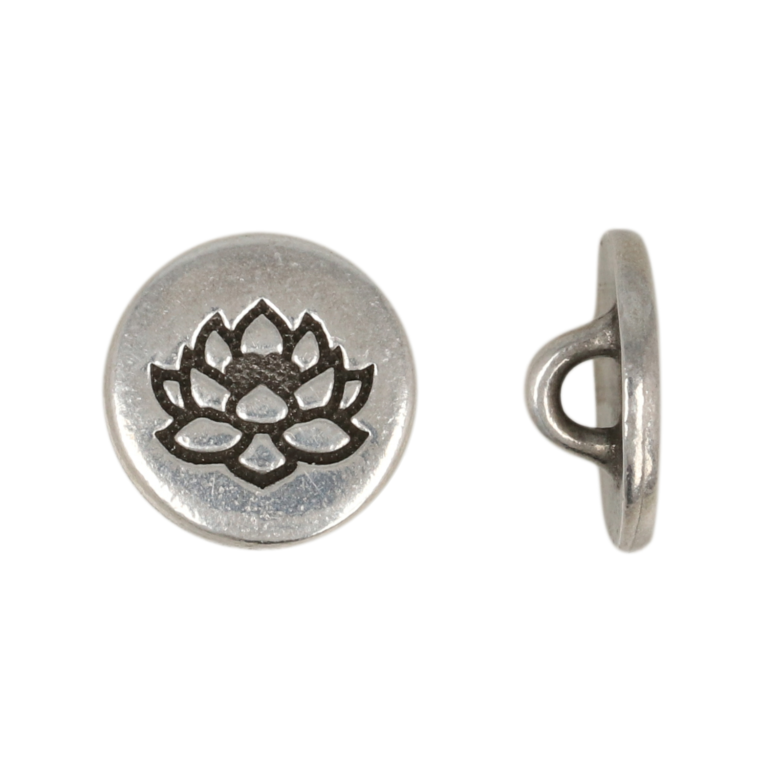 antique silver plated round lotus button 12mm | 1pc