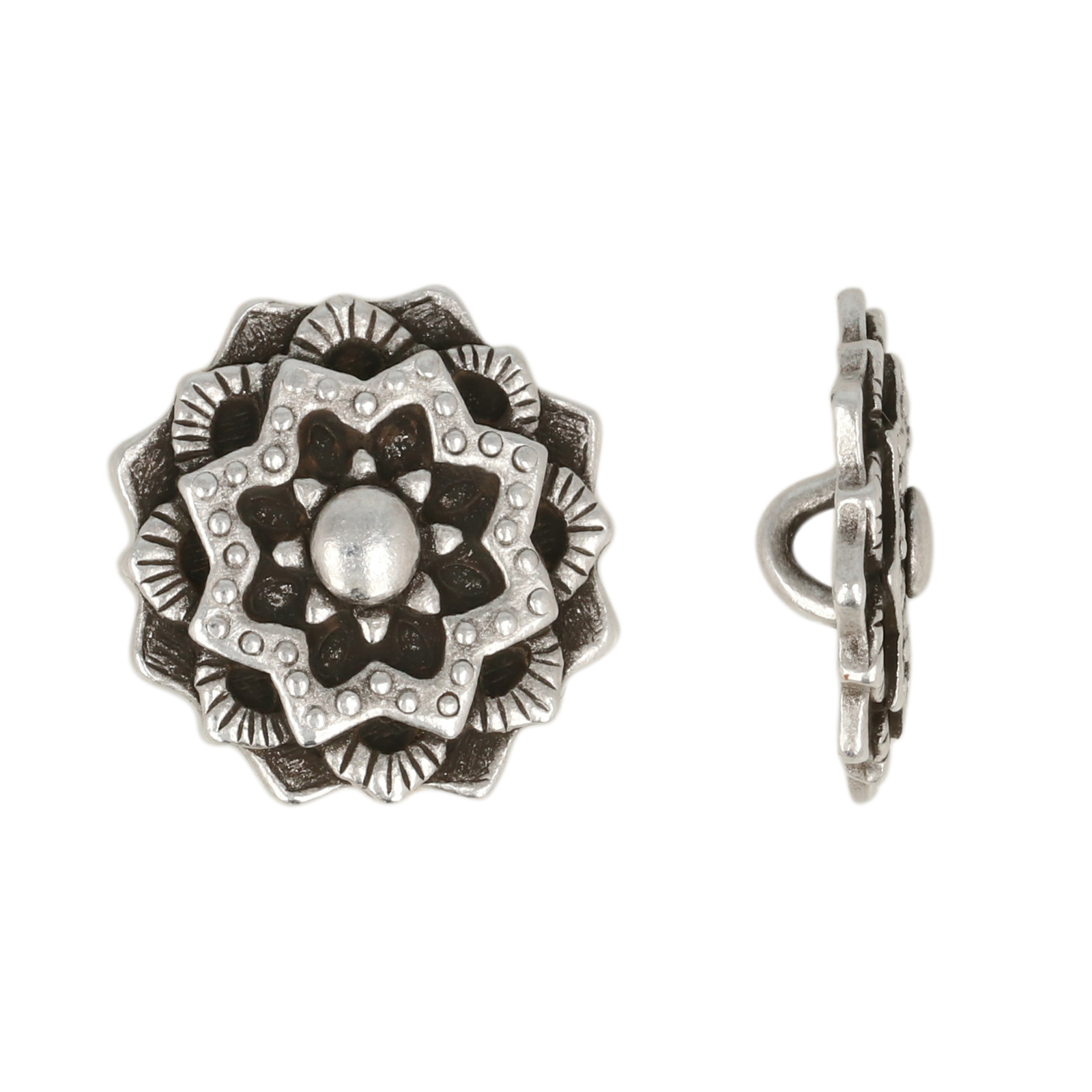 knopf mandala antik versilbert 16mm | 1st