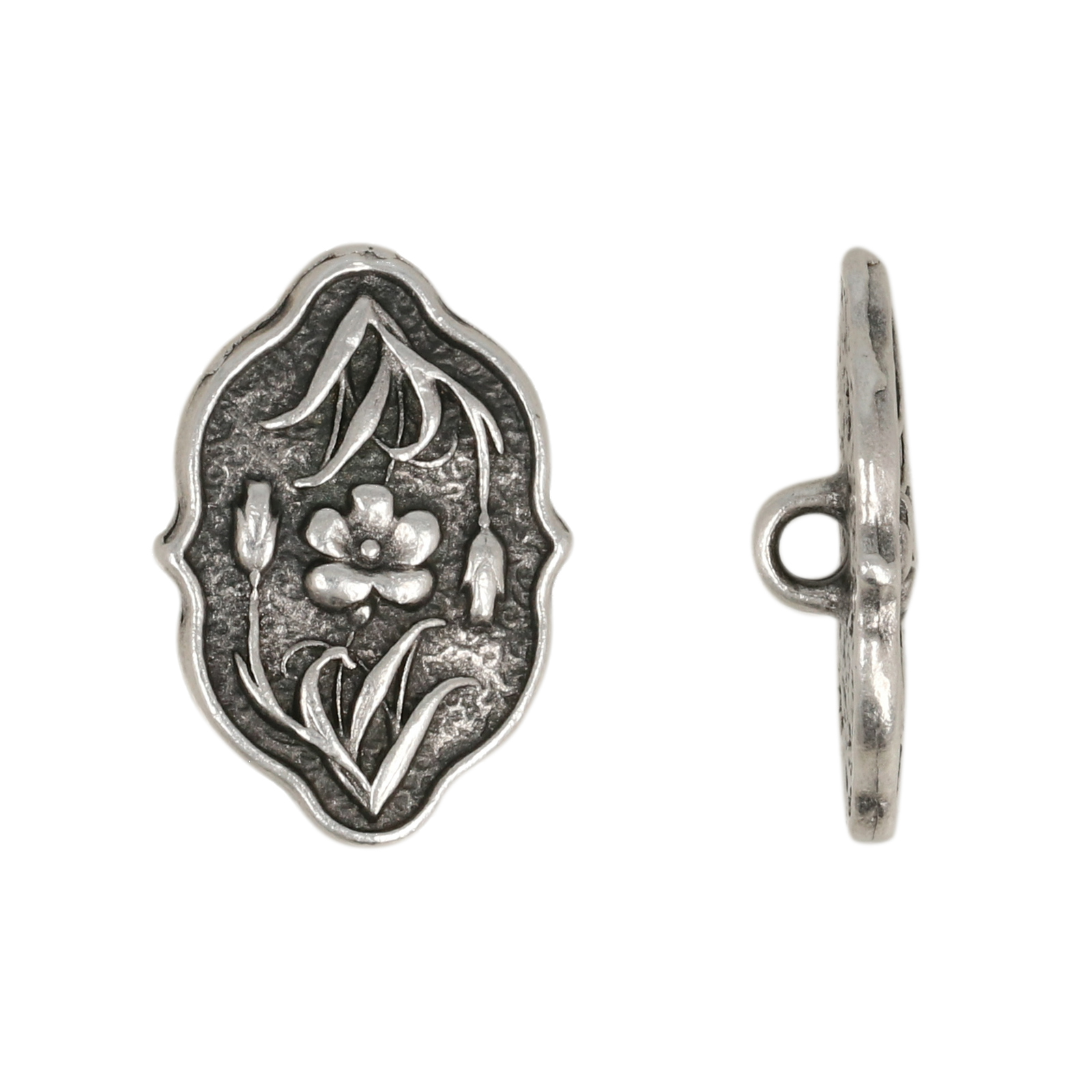 antique silver plated flower themed button 18x13mm | 1pc