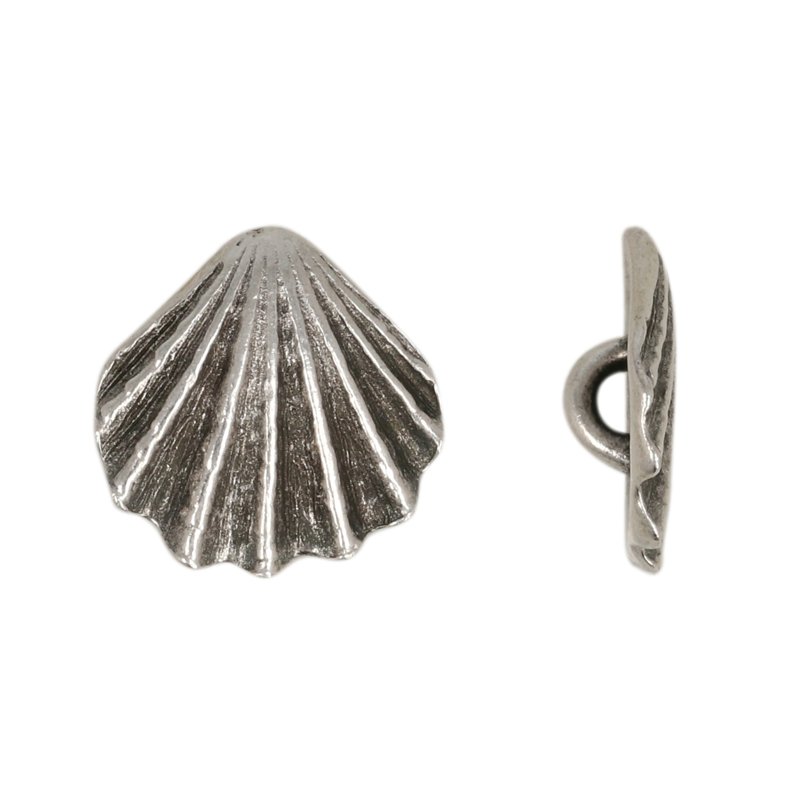antique silver plated scallop shell button 13mm | 1pc