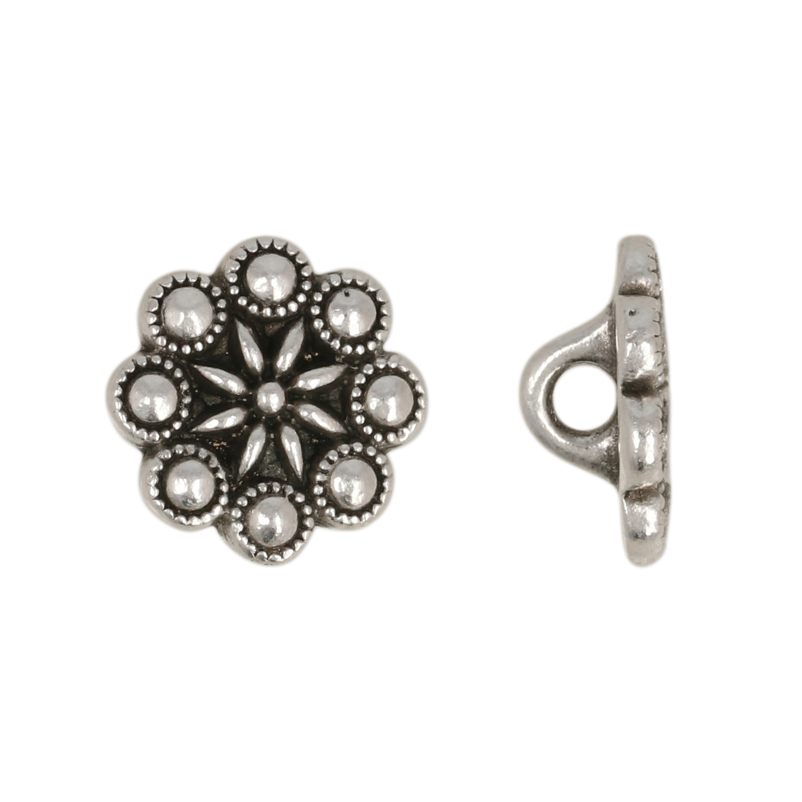 antique silver plated czech rosette button 12mm | 1pc