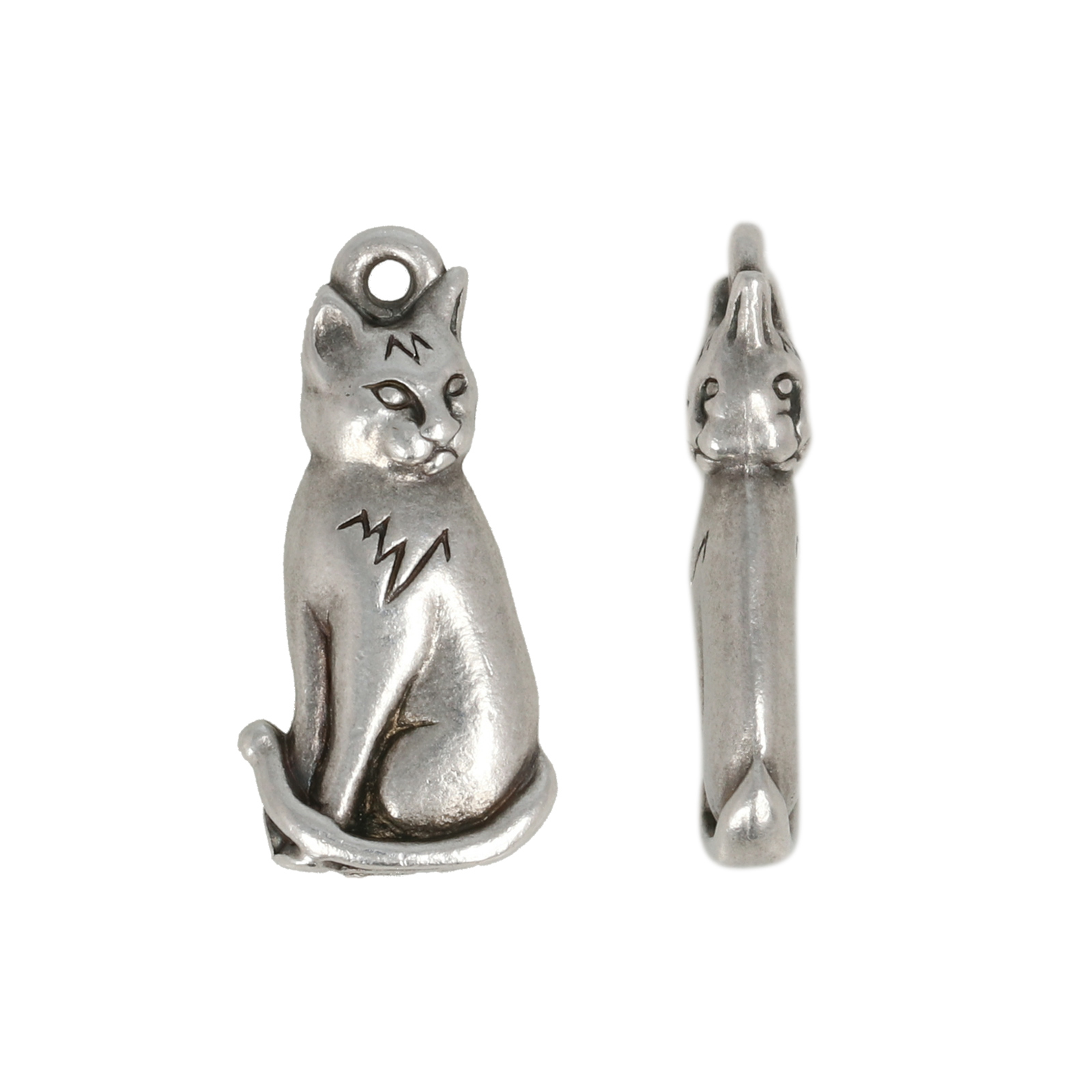 antique silver plated cat charm 22x10mm | 1pc