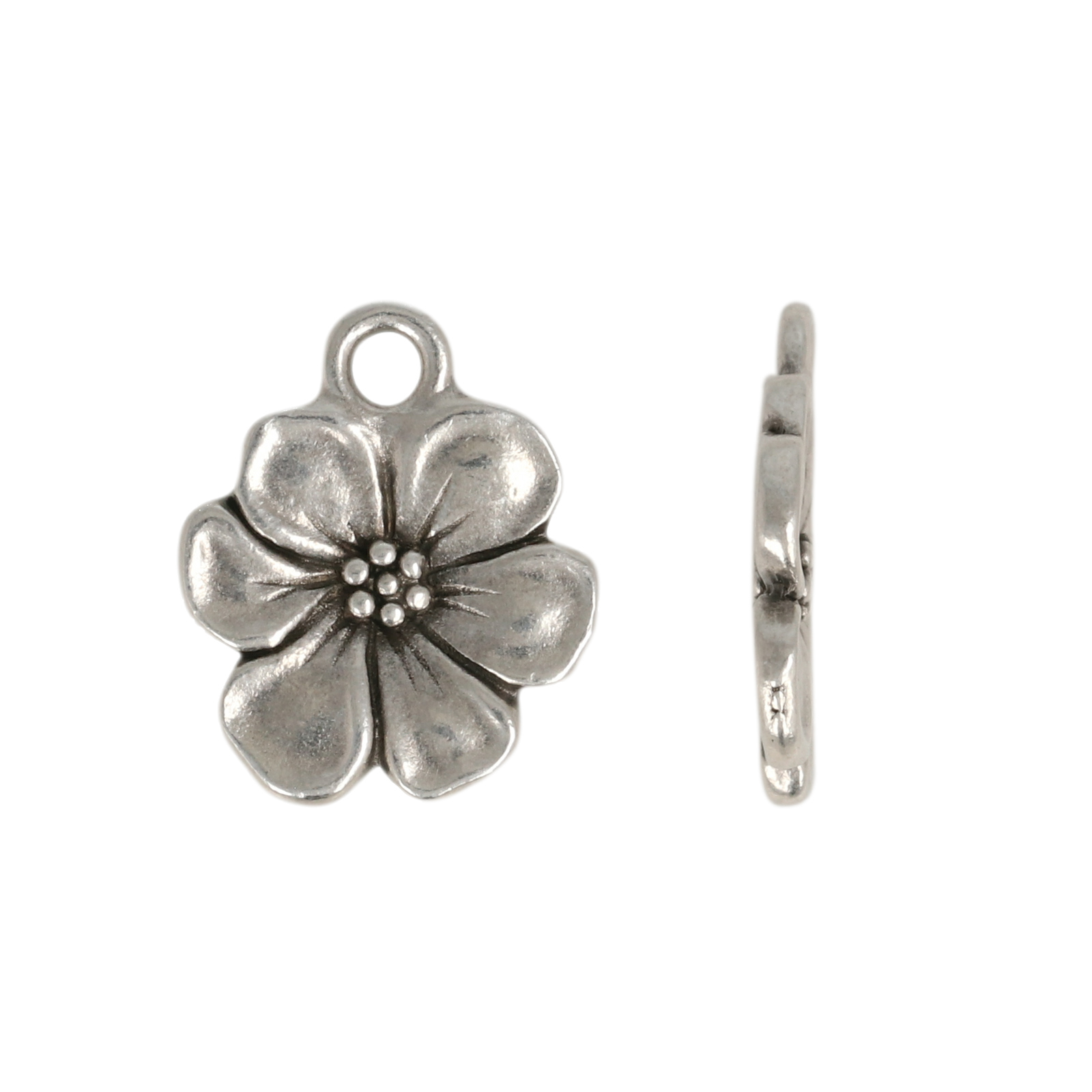 antique silver plated apple blossom tag charm 14mm | 1pc