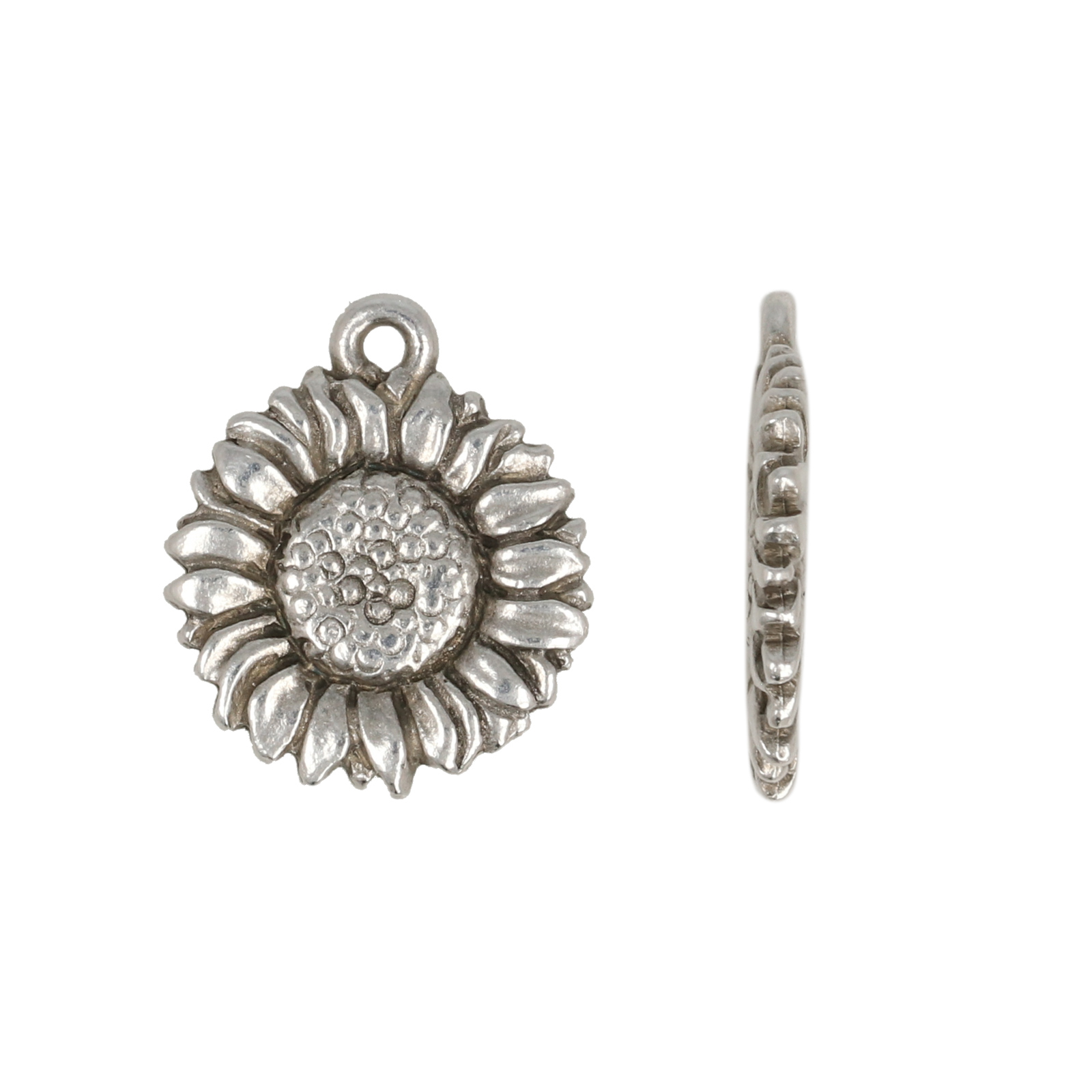 antique silver plated sunflower charm 15mm | 1pc