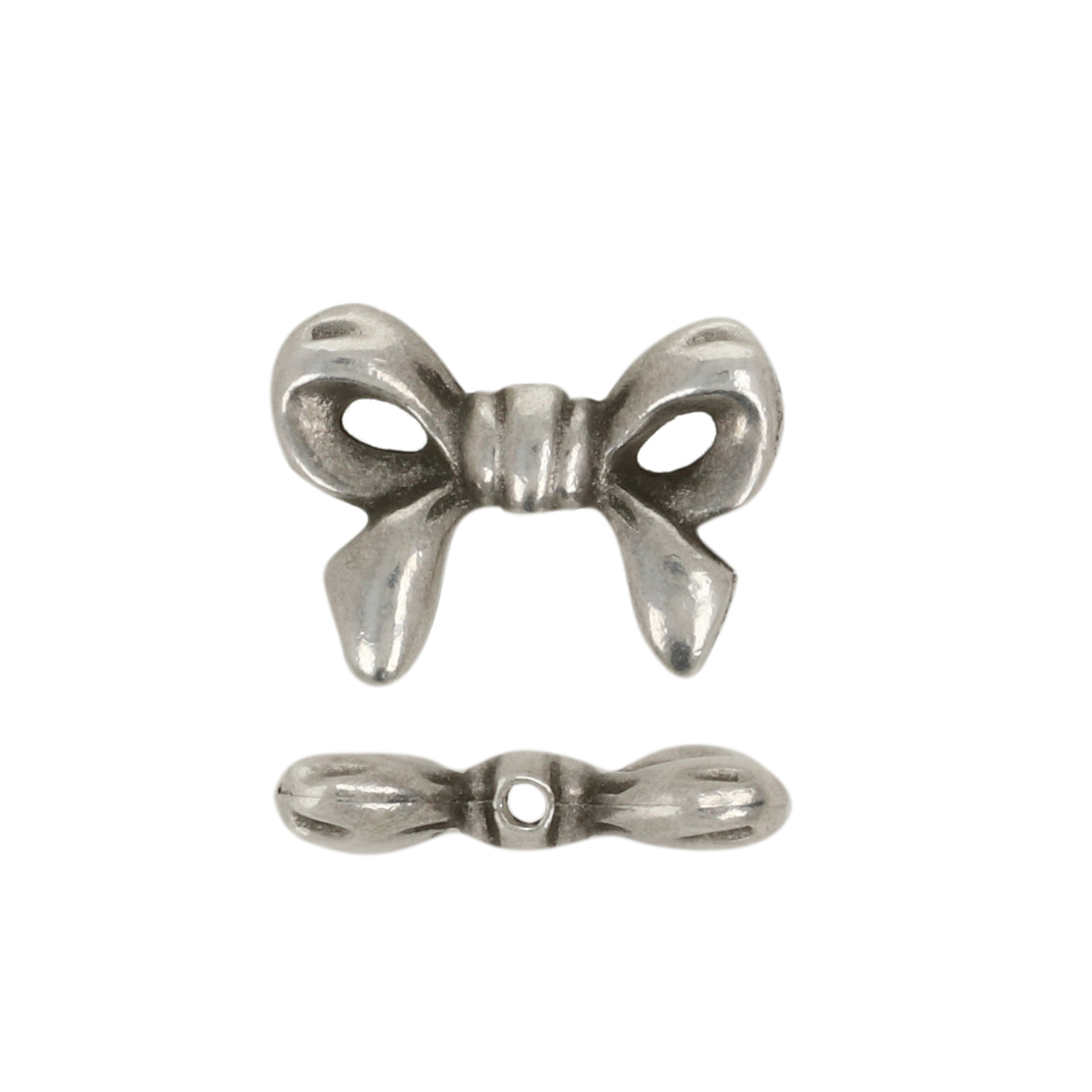 antique silver plated bead bow 14x10mm | 1pc