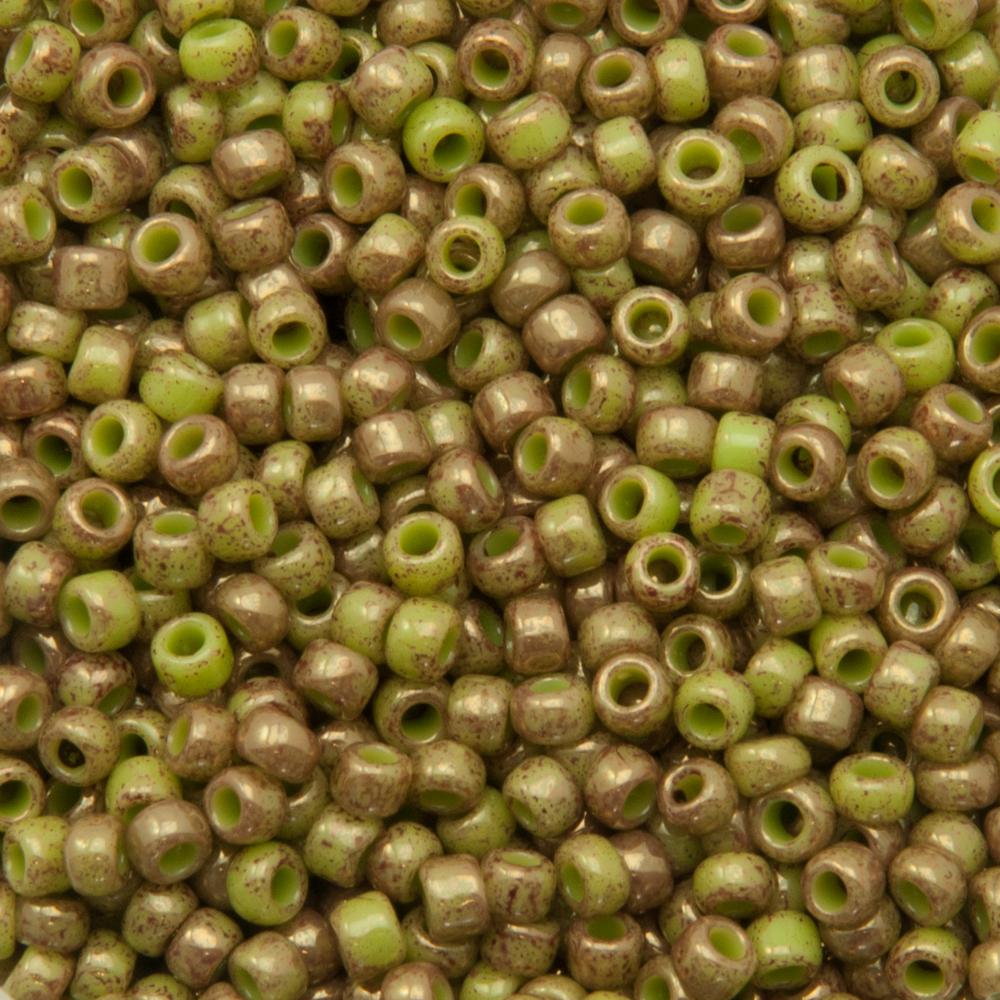 rocaille toho seed beads 8/0 marbled opaque avocado/pink (1200) | 10gr