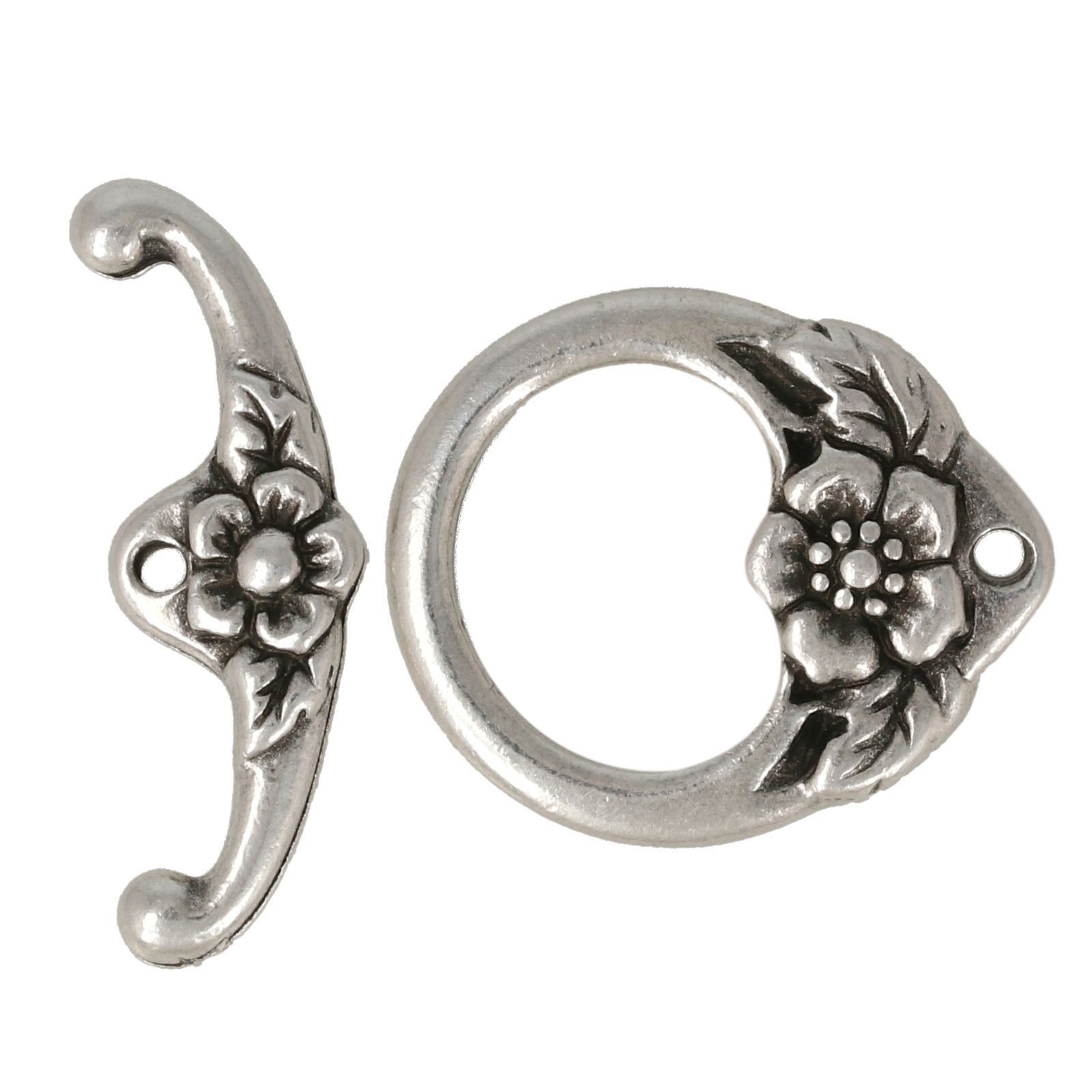 antique silver plated floreal toogle clasp 17mm | 1pc