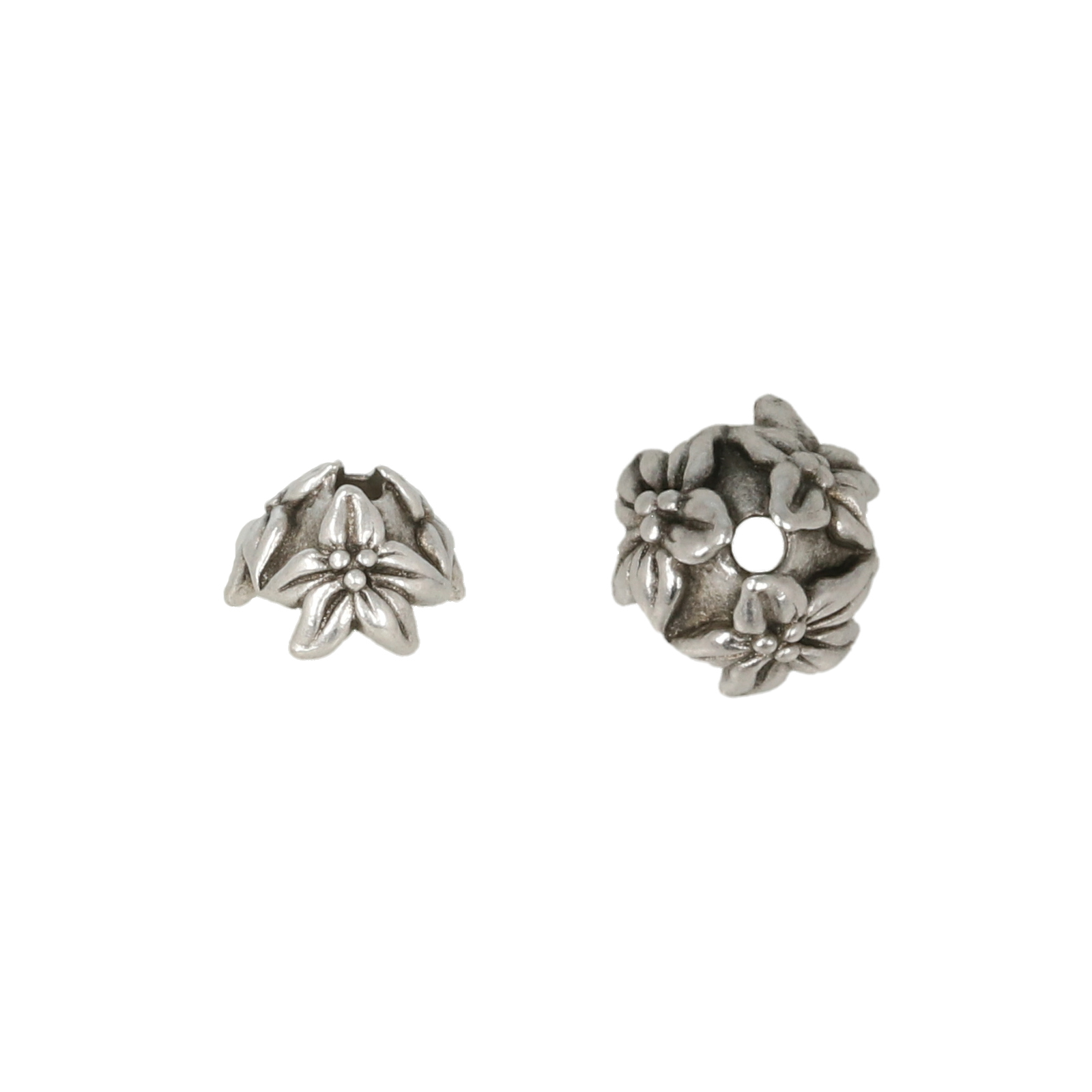 antique silver plated jasmine bead cap 7mm | 2pc