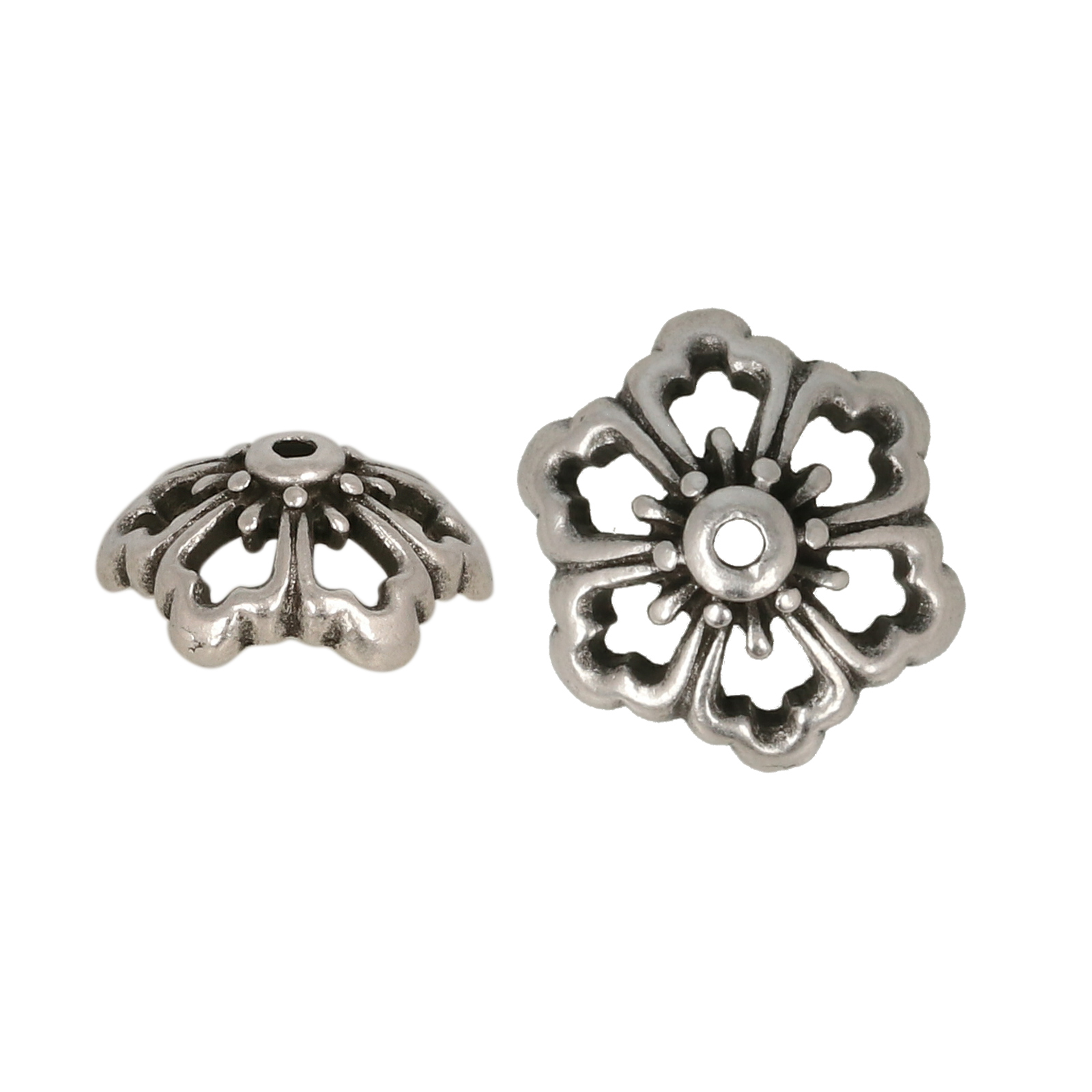 antique silver plated open poppy bead cap 12mm | 2pc