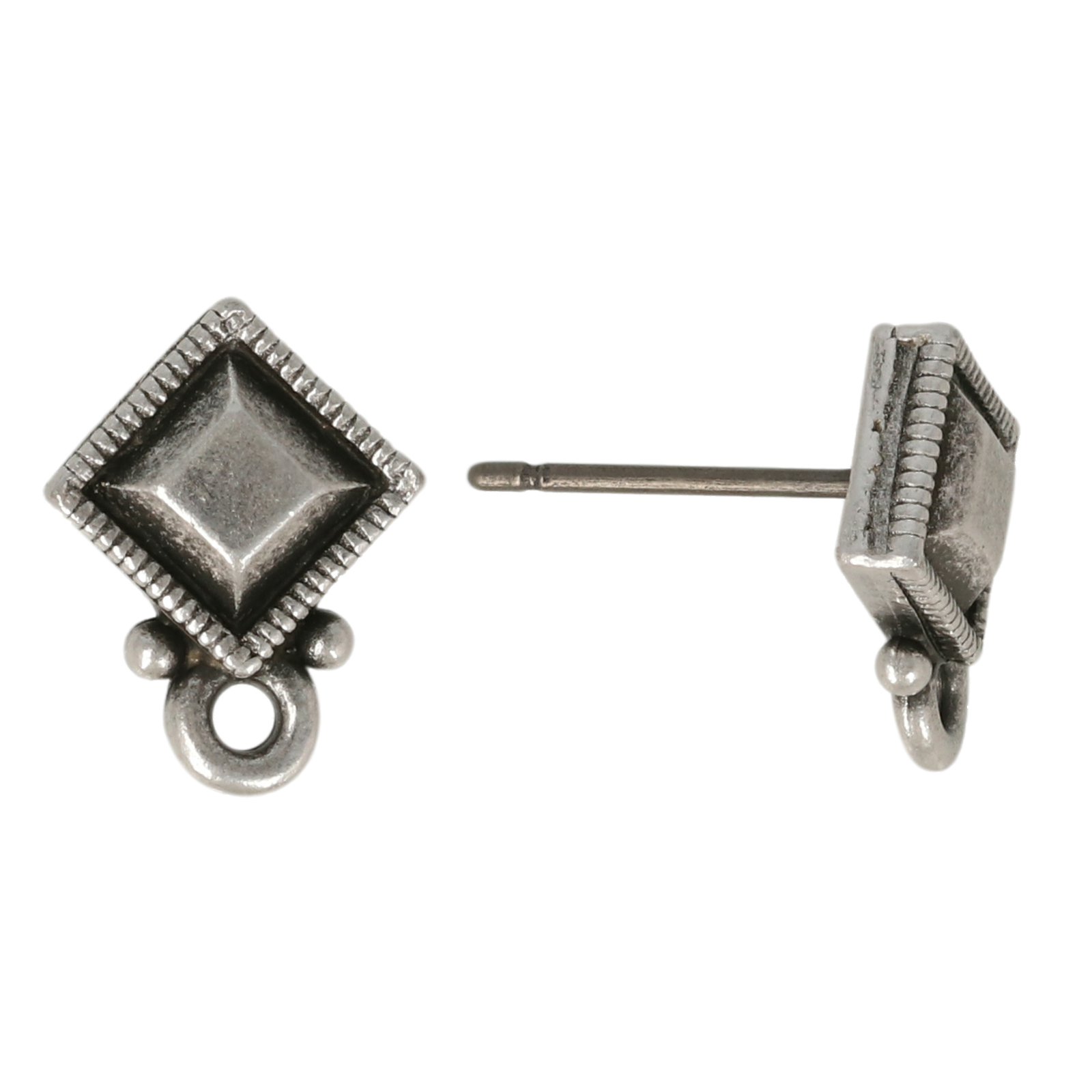 antique silver plated diamond beaded post earring 10mm | 2pc