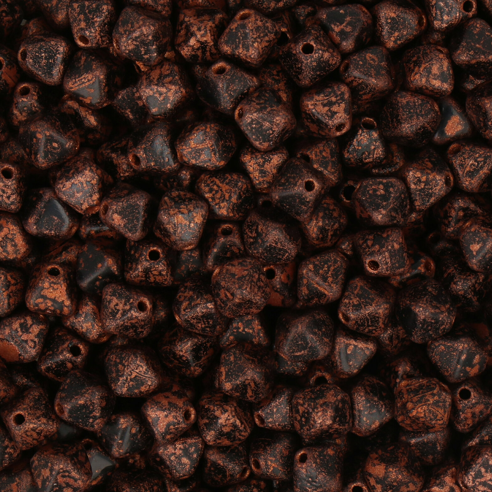 pressed czech glass beads - black etched bronze bicone 6mm | 30pc