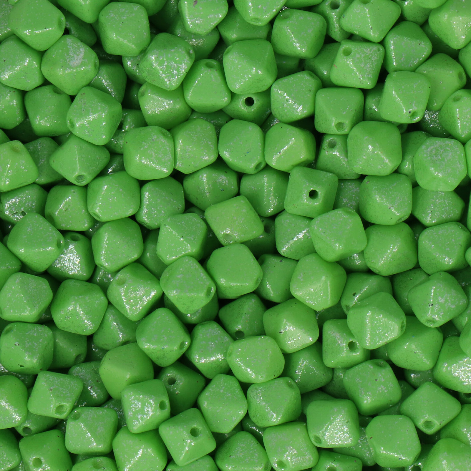 pressed czech glass beads - green silver splash bicone 6mm | 30pc