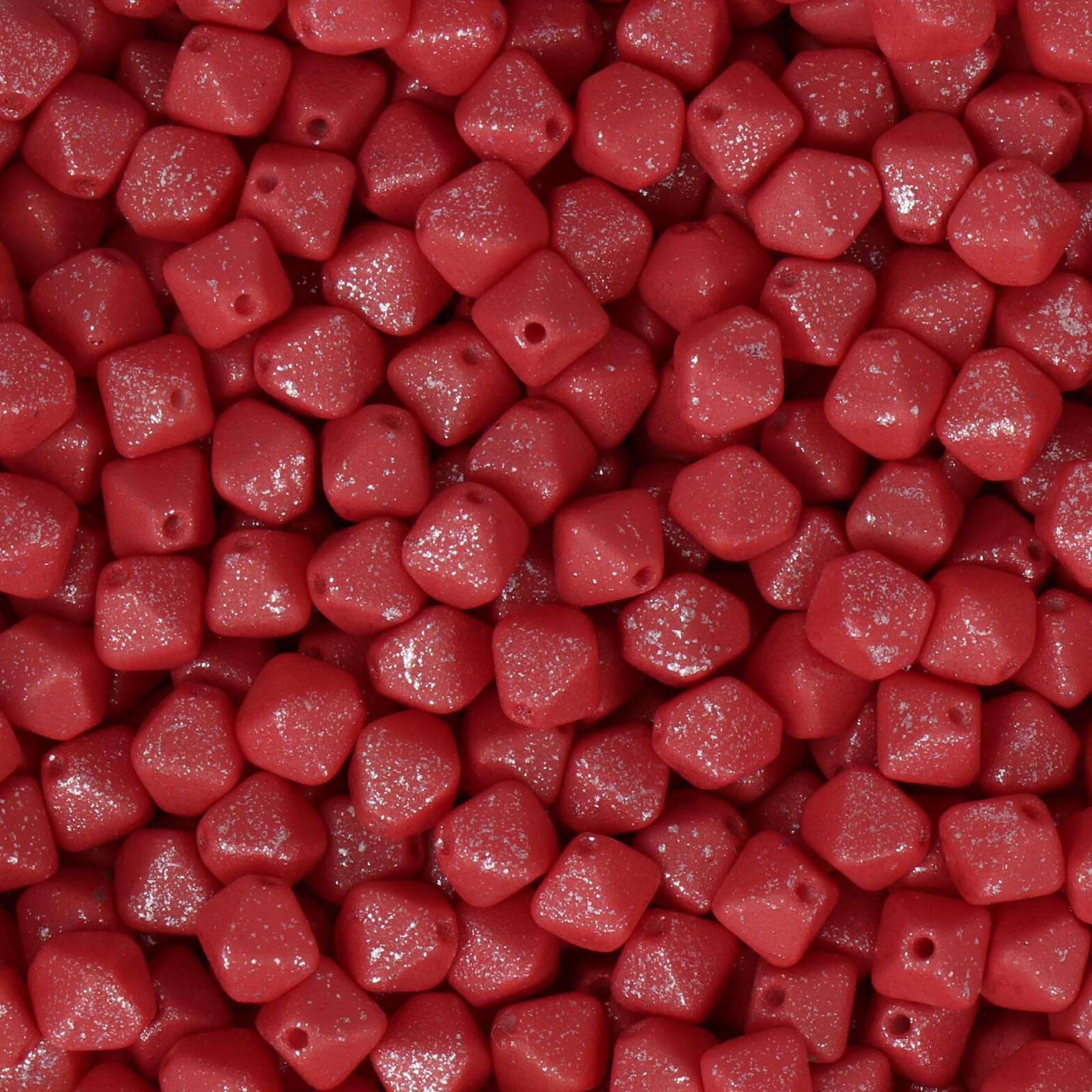 pressed czech glass beads - red silver splash bicone 6mm | 30pc