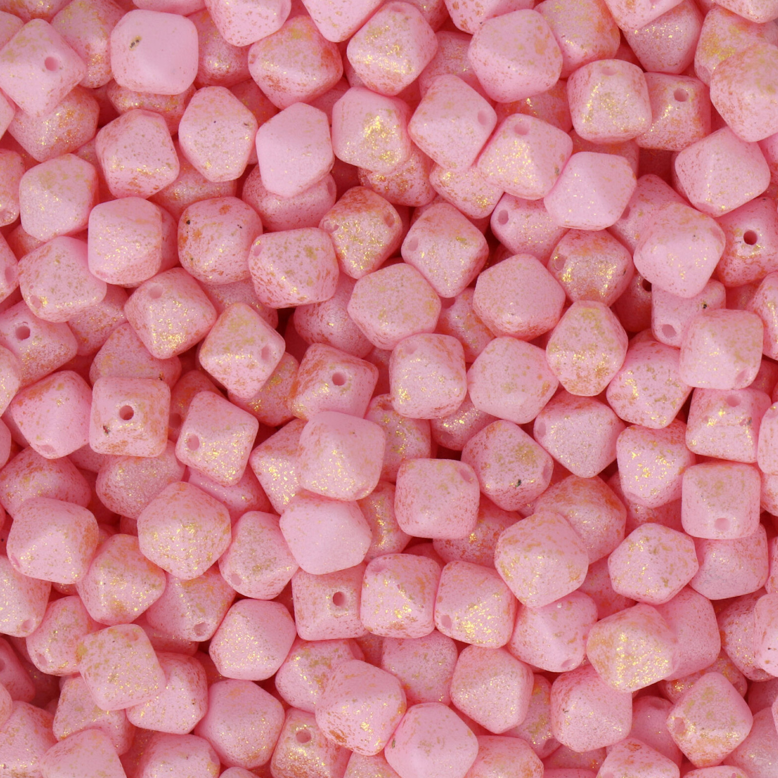pressed czech glass beads - pink gold splash bicone 6mm | 30pc
