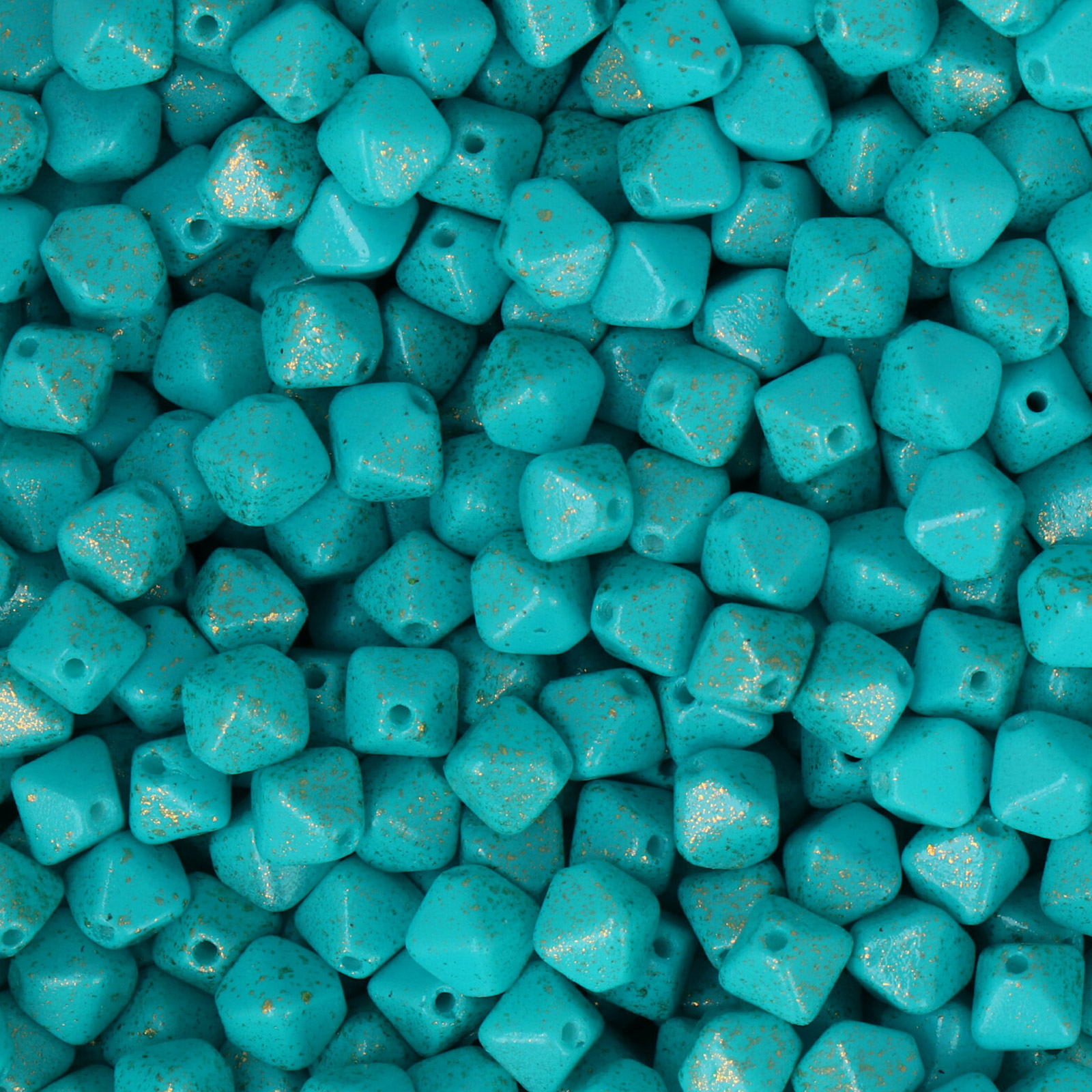 pressed czech glass beads - azorre blue gold splash bicone 6mm | 30pc