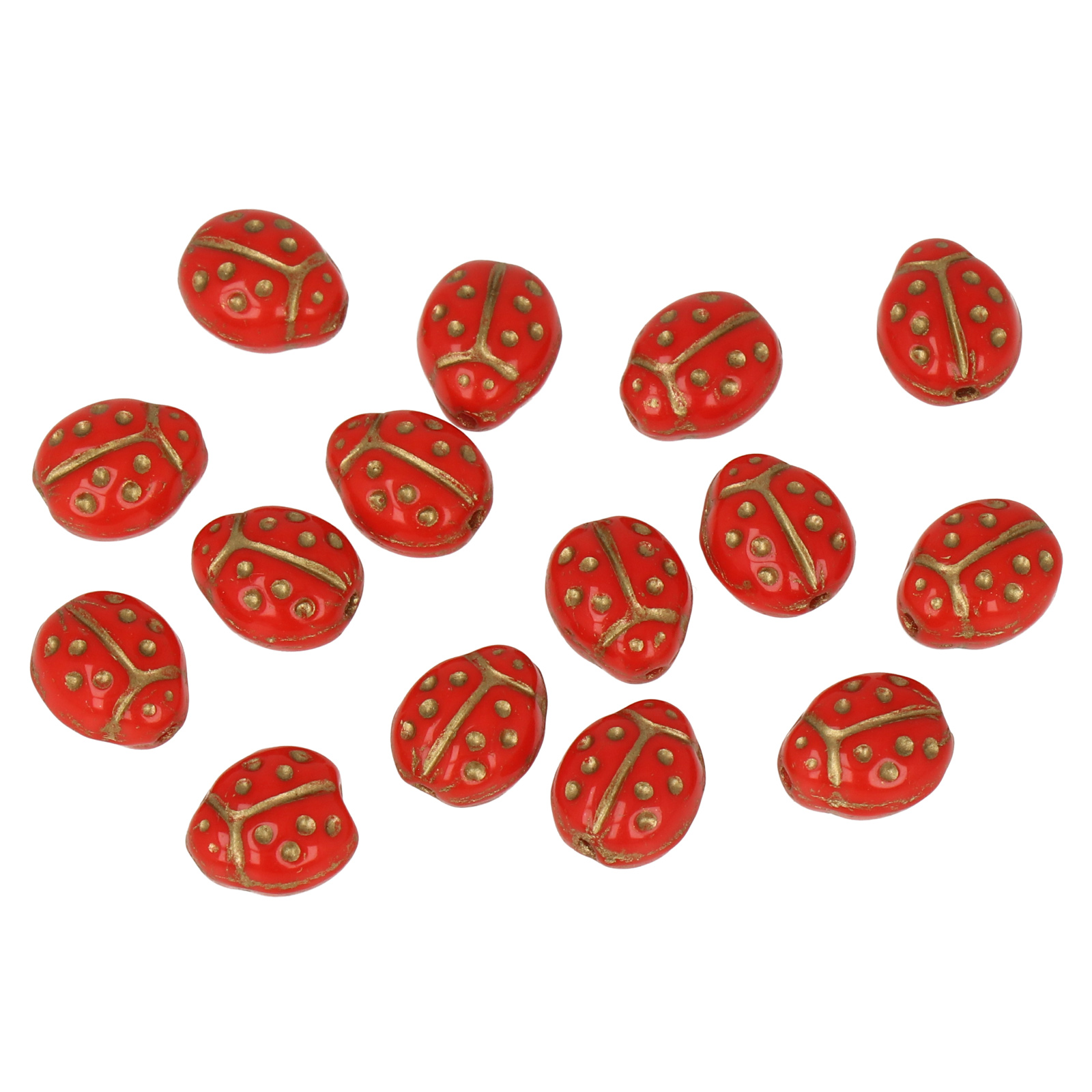 pressed czech glass beads - opaque red ladybird 10x7mm | 15pc