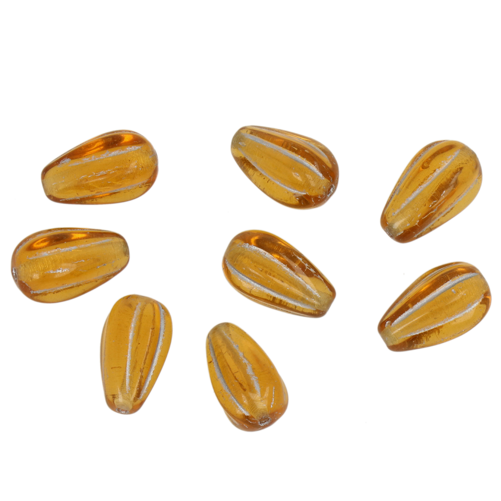 pressed czech glass beads - amber carved briolette 13x8mm | 8pc
