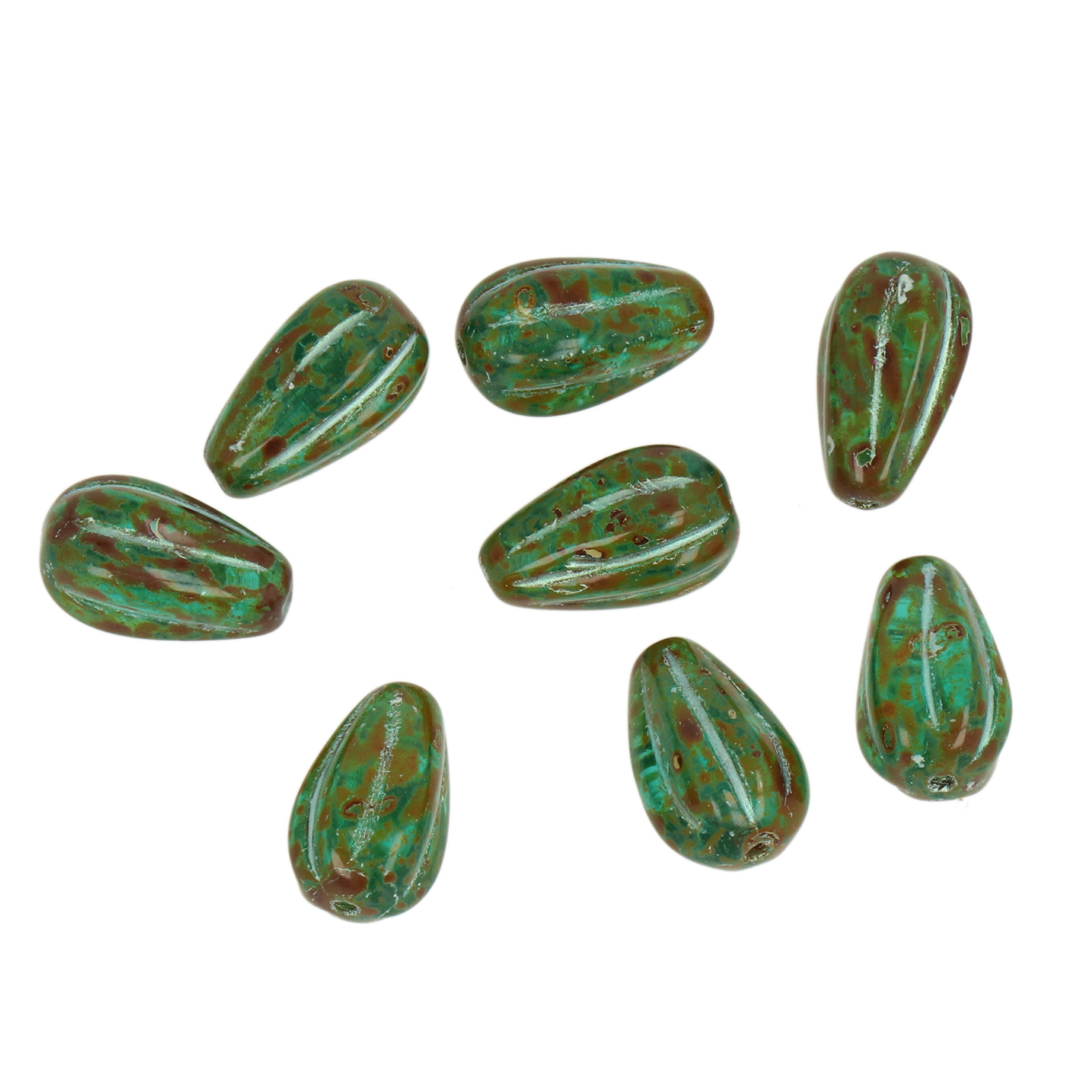 böhmische glas perlen - picasso emerald carved briolette 13x8mm | 8st