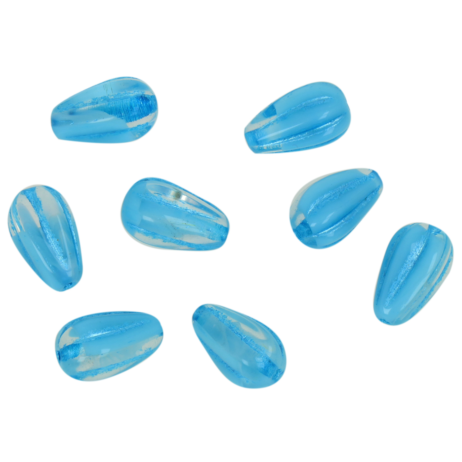 pressed czech glass beads - milky aquamarine carved briolette 13x8mm | 8pc