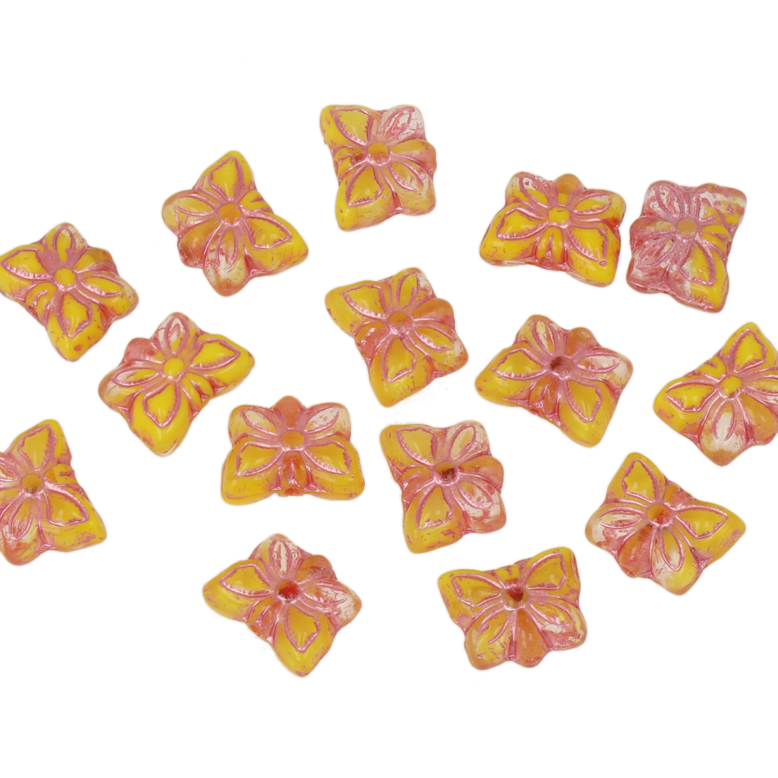 pressed czech glass beads - crystal yellow butterfly 9x7mm | 15pc