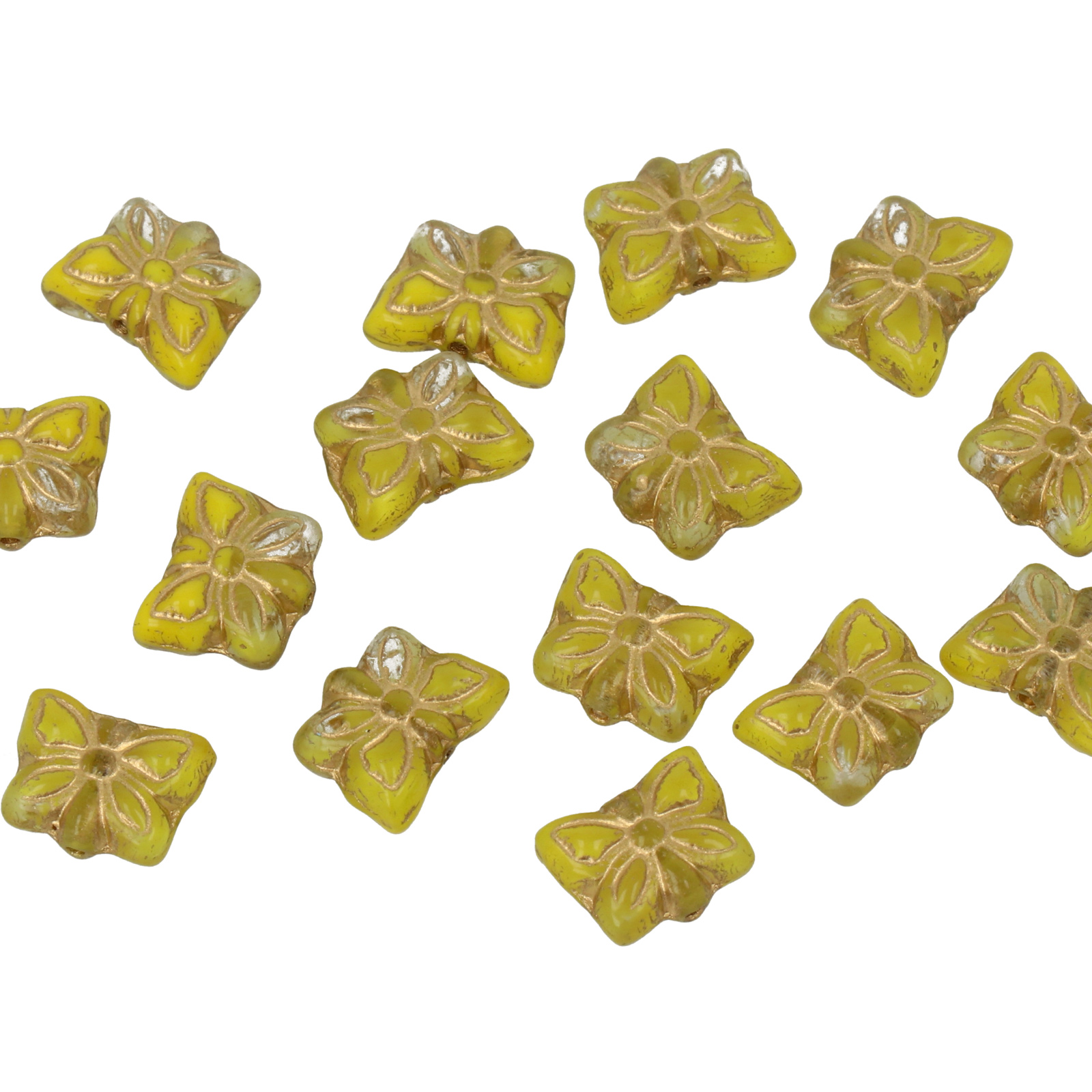 pressed czech glass beads - crystal lime butterfly 9x7mm | 15pc