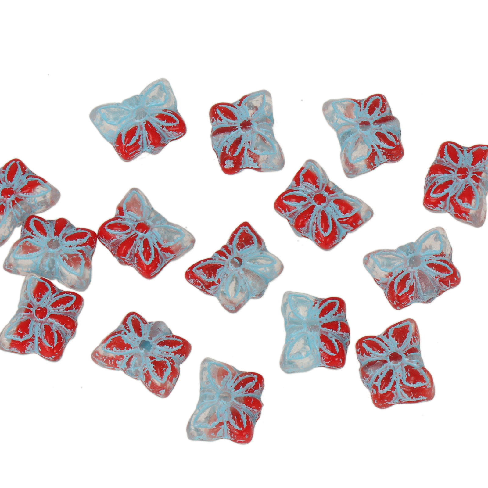 böhmische glas perlen - light blue red schmetterling 9x7mm | 15st