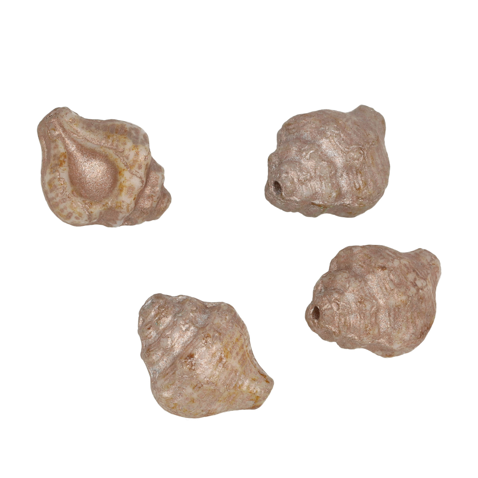 pressed czech glass beads - opaque luster rose/gold shell 15x12mm | 4pc