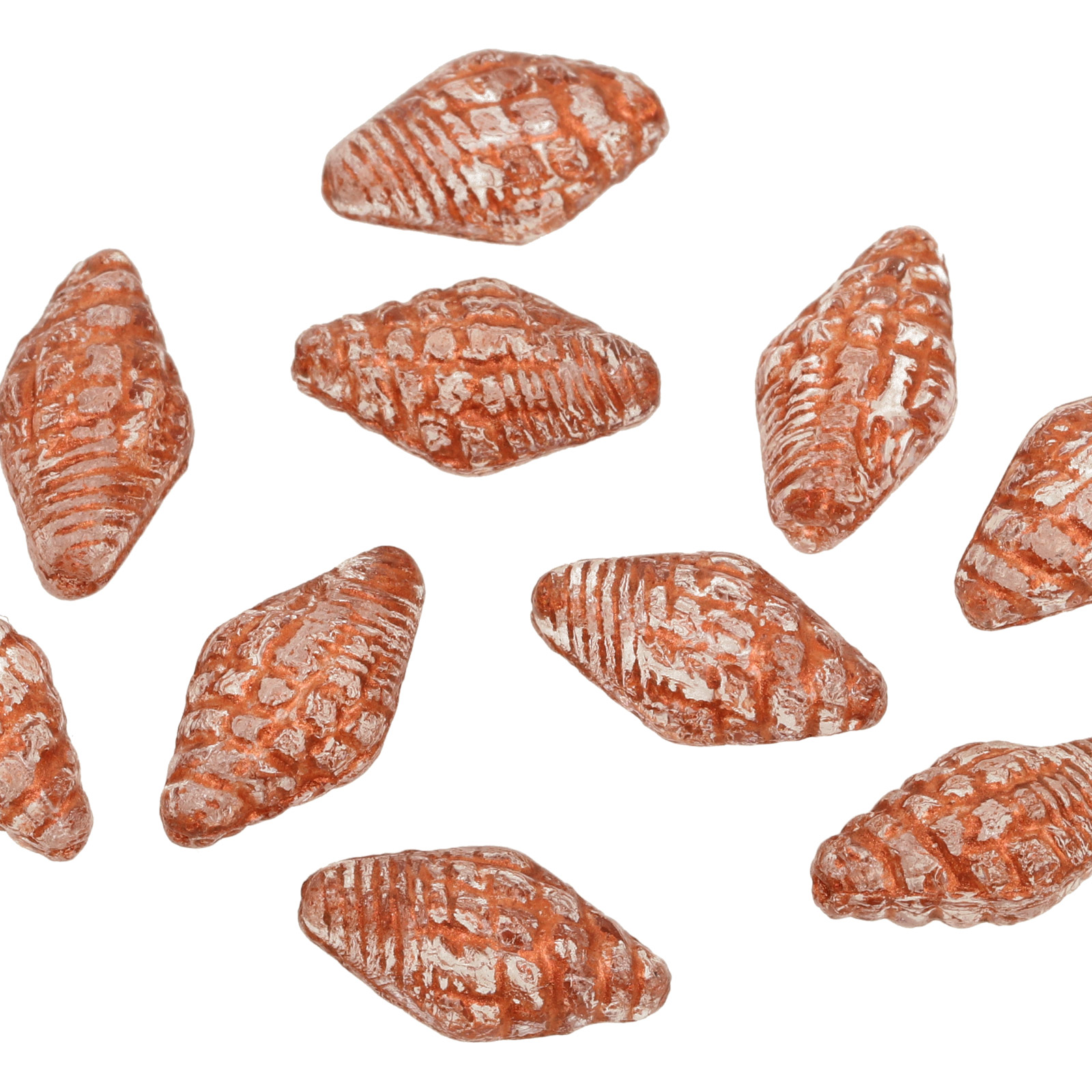 pressed czech glass beads - crystal copper shell 16x8mm | 10pc