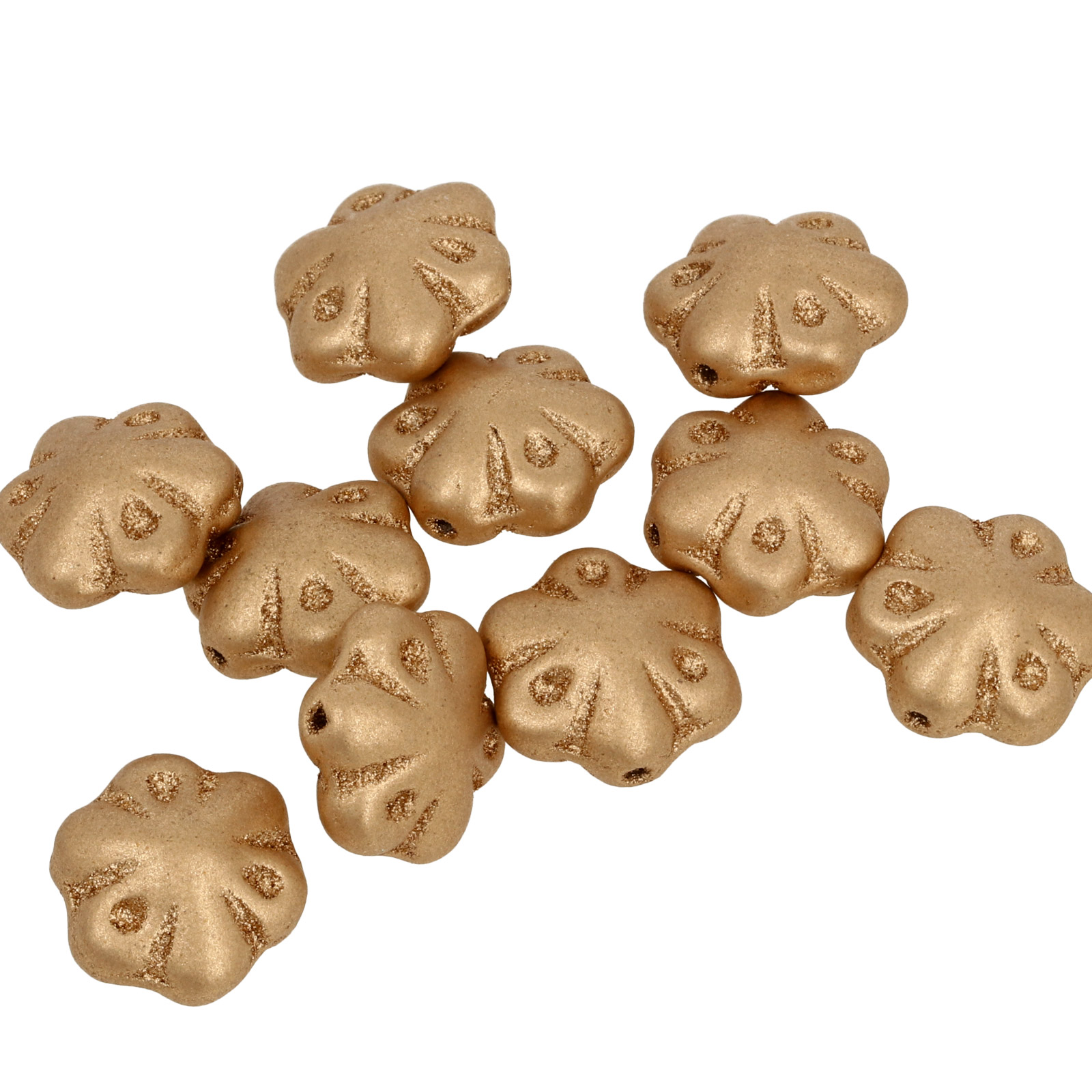 pressed czech glass beads - crystal bronze pale gold flower 11mm | 15pc